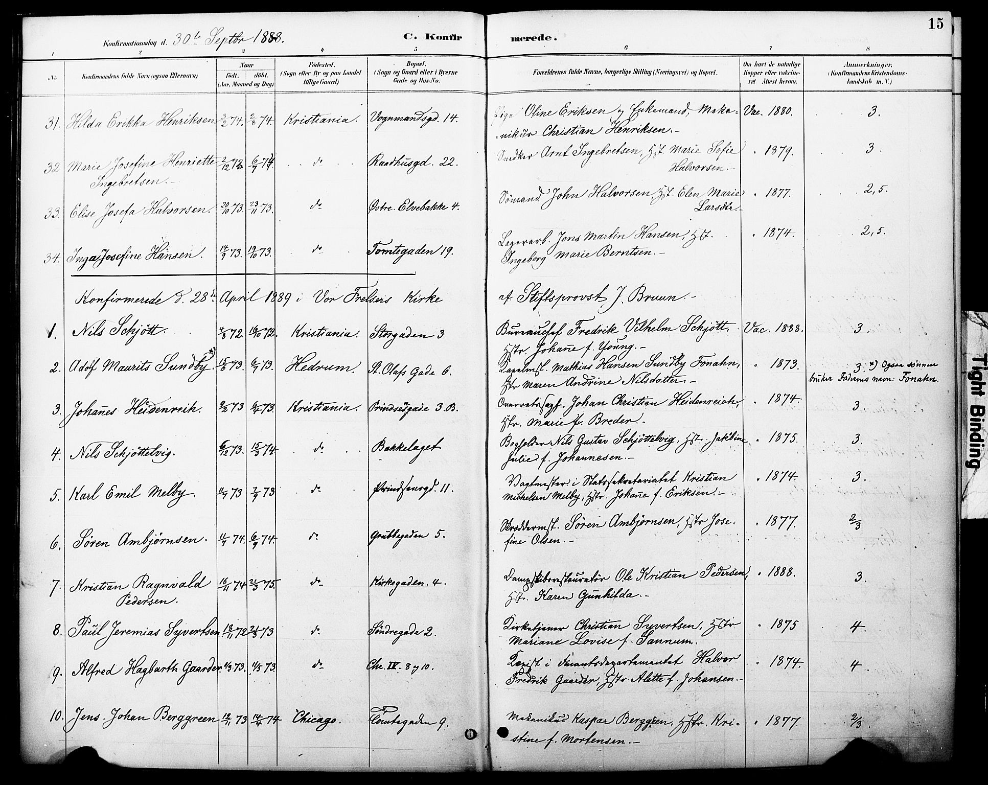 Oslo domkirke Kirkebøker, SAO/A-10752/F/Fa/L0030: Parish register (official) no. 30, 1887-1918, p. 15