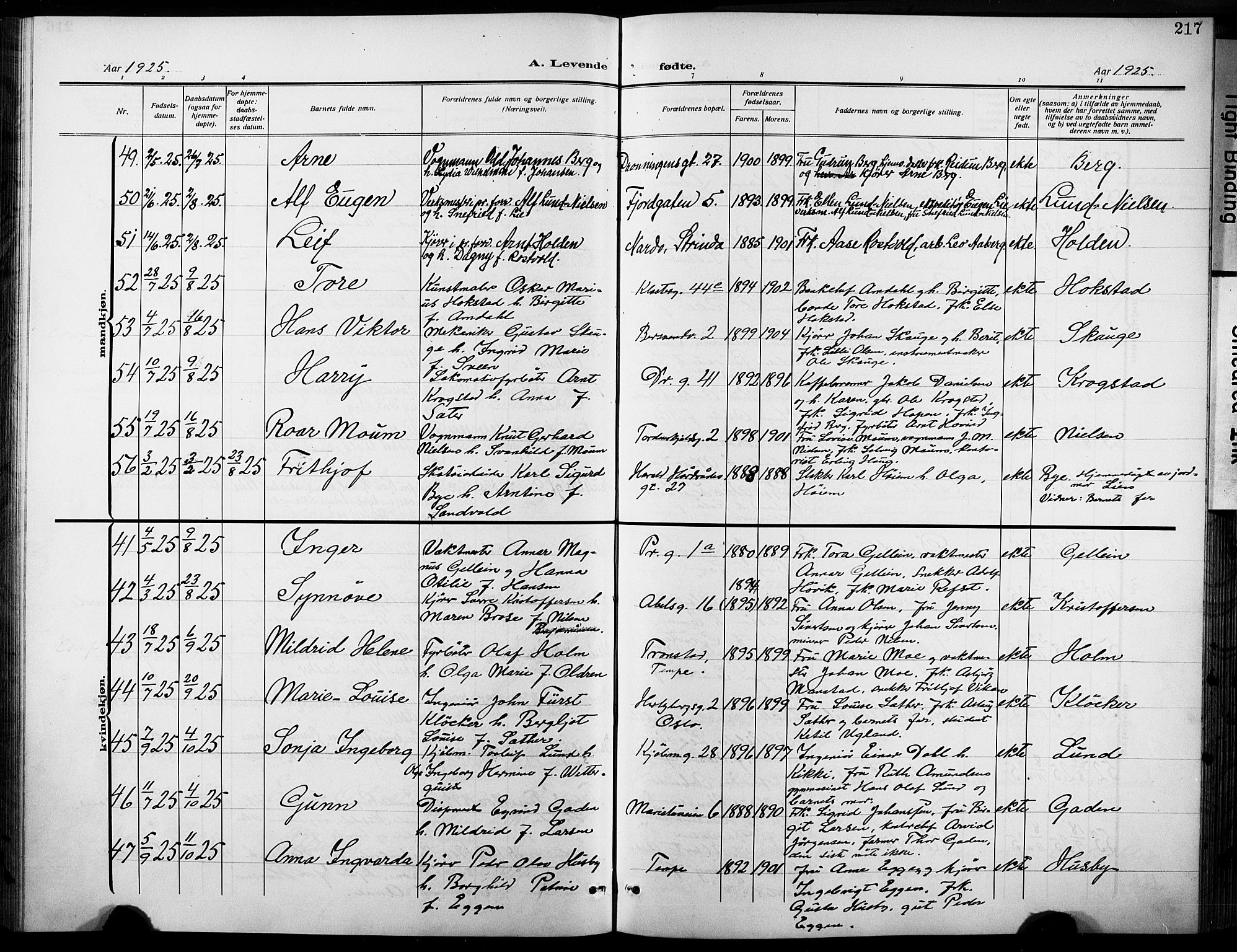 Ministerialprotokoller, klokkerbøker og fødselsregistre - Sør-Trøndelag, AV/SAT-A-1456/601/L0096: Parish register (copy) no. 601C14, 1911-1931, p. 217