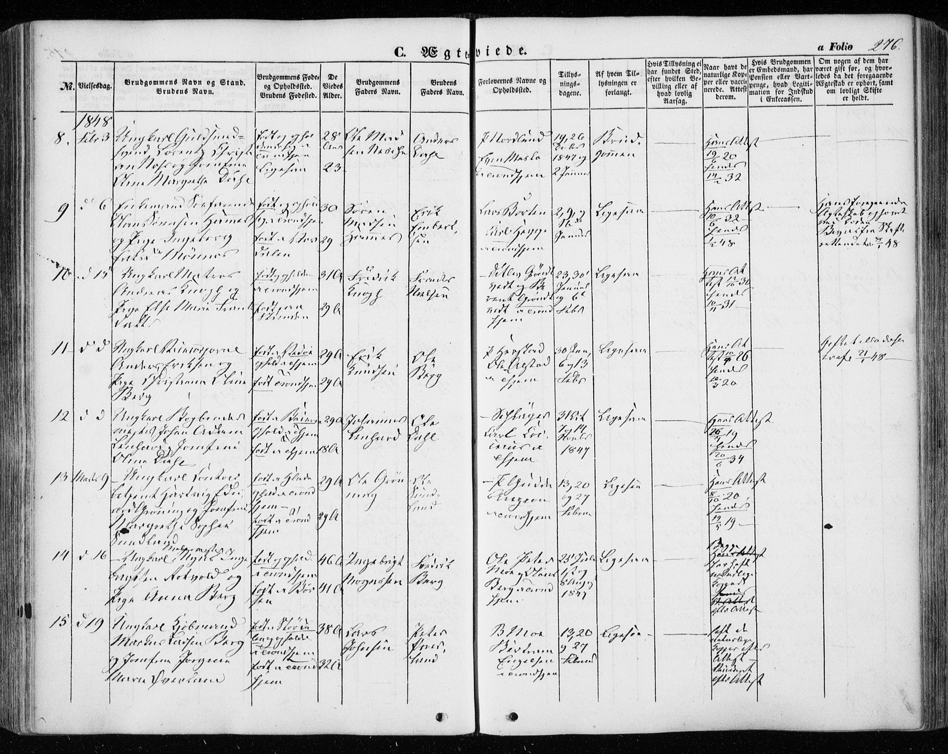 Ministerialprotokoller, klokkerbøker og fødselsregistre - Sør-Trøndelag, SAT/A-1456/601/L0051: Parish register (official) no. 601A19, 1848-1857, p. 276