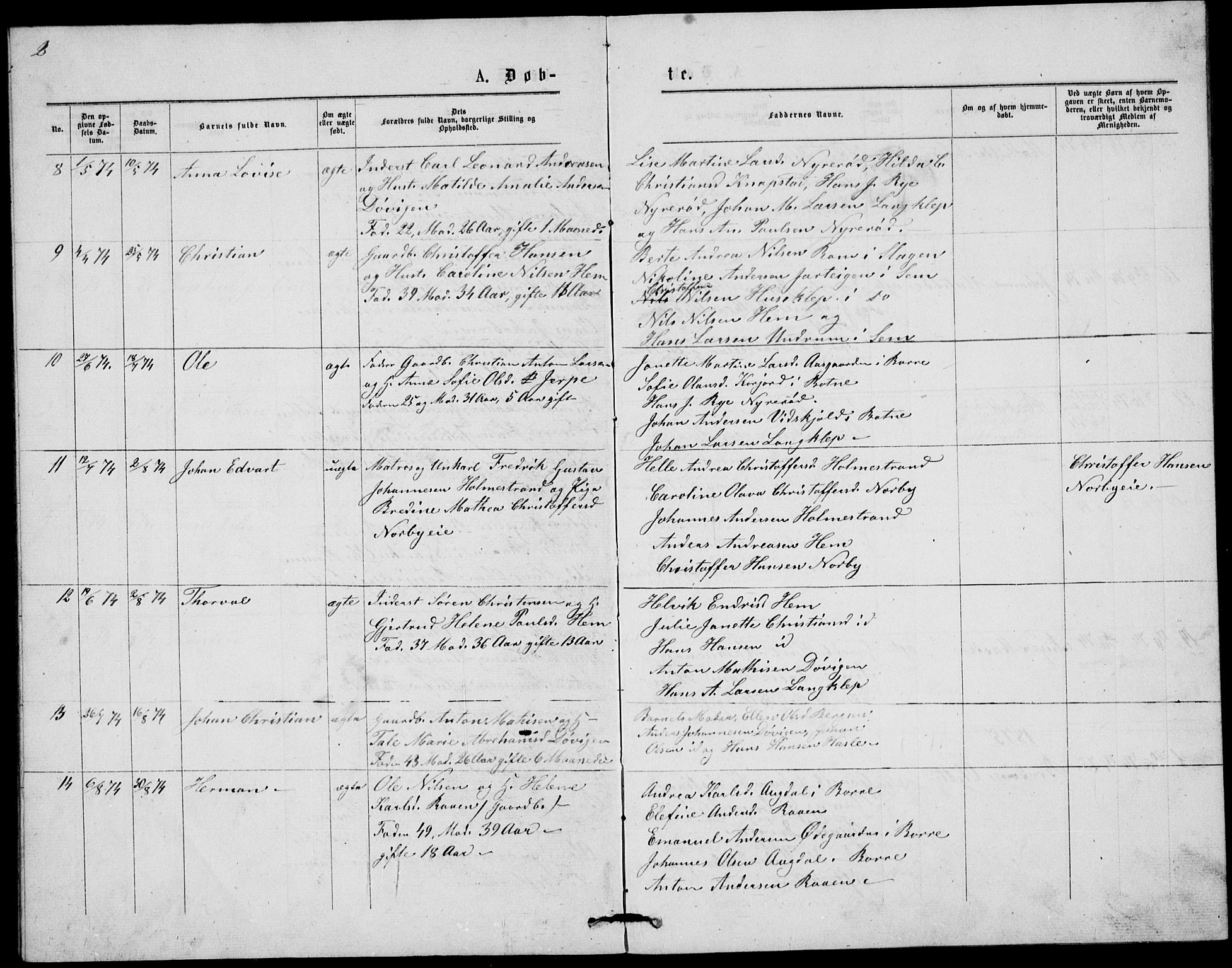 Våle kirkebøker, AV/SAKO-A-334/G/Gb/L0001: Parish register (copy) no. II 1, 1874-1891, p. 2