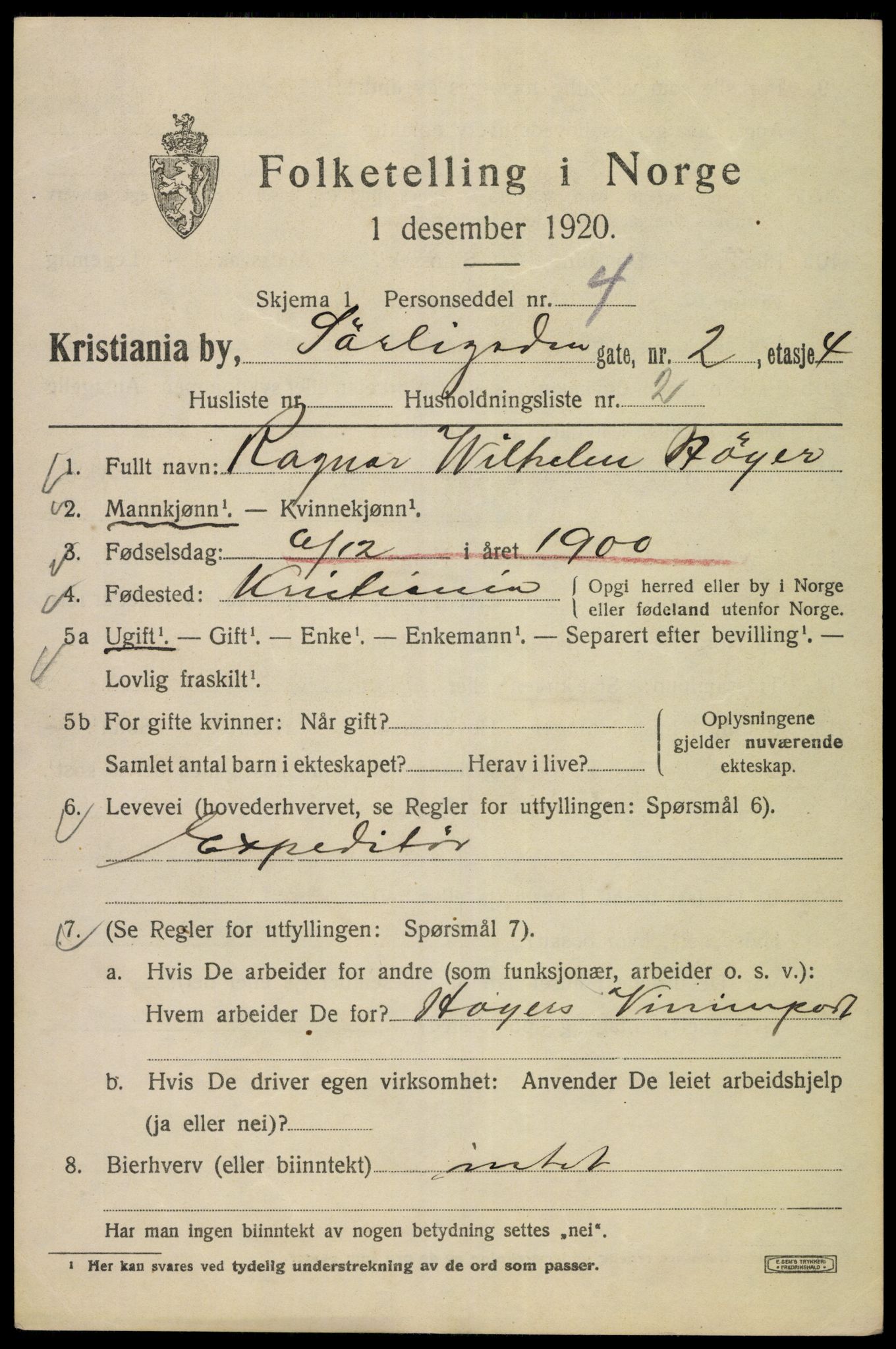 SAO, 1920 census for Kristiania, 1920, p. 562097