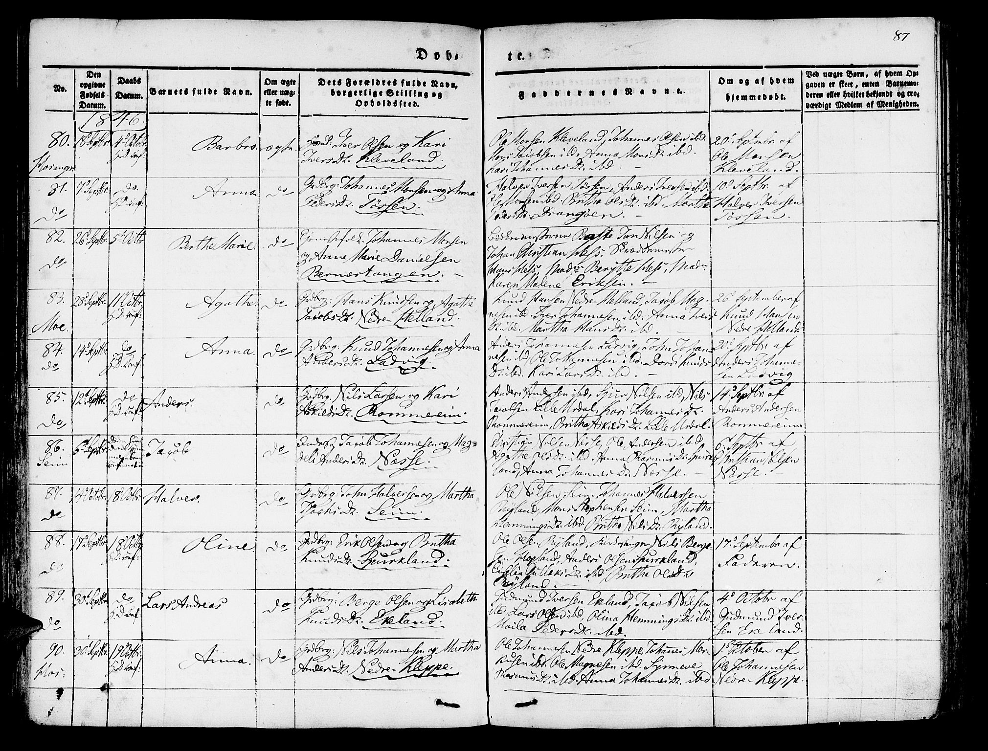 Hosanger sokneprestembete, AV/SAB-A-75801/H/Haa: Parish register (official) no. A 7, 1835-1848, p. 87