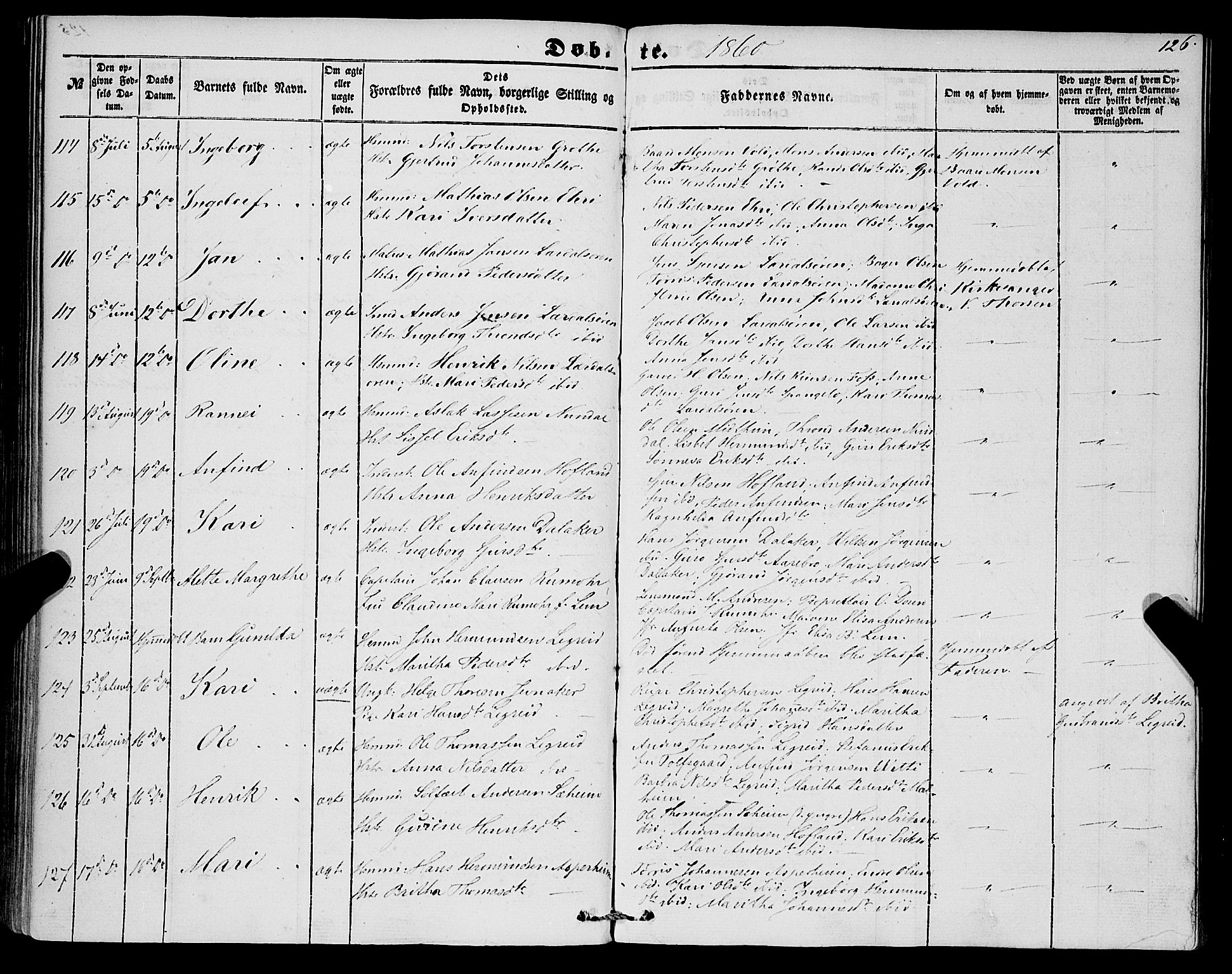 Lærdal sokneprestembete, SAB/A-81201: Parish register (official) no. A 11, 1850-1866, p. 126