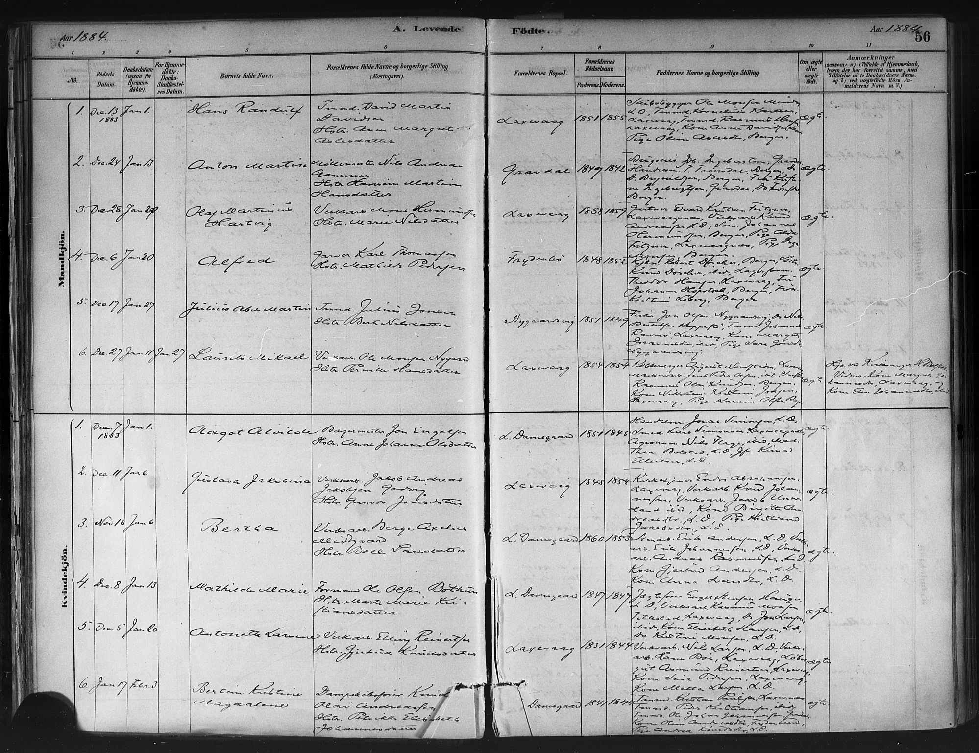 Askøy Sokneprestembete, AV/SAB-A-74101/H/Ha/Haa/Haae/L0002: Parish register (official) no. E 2, 1878-1891, p. 56