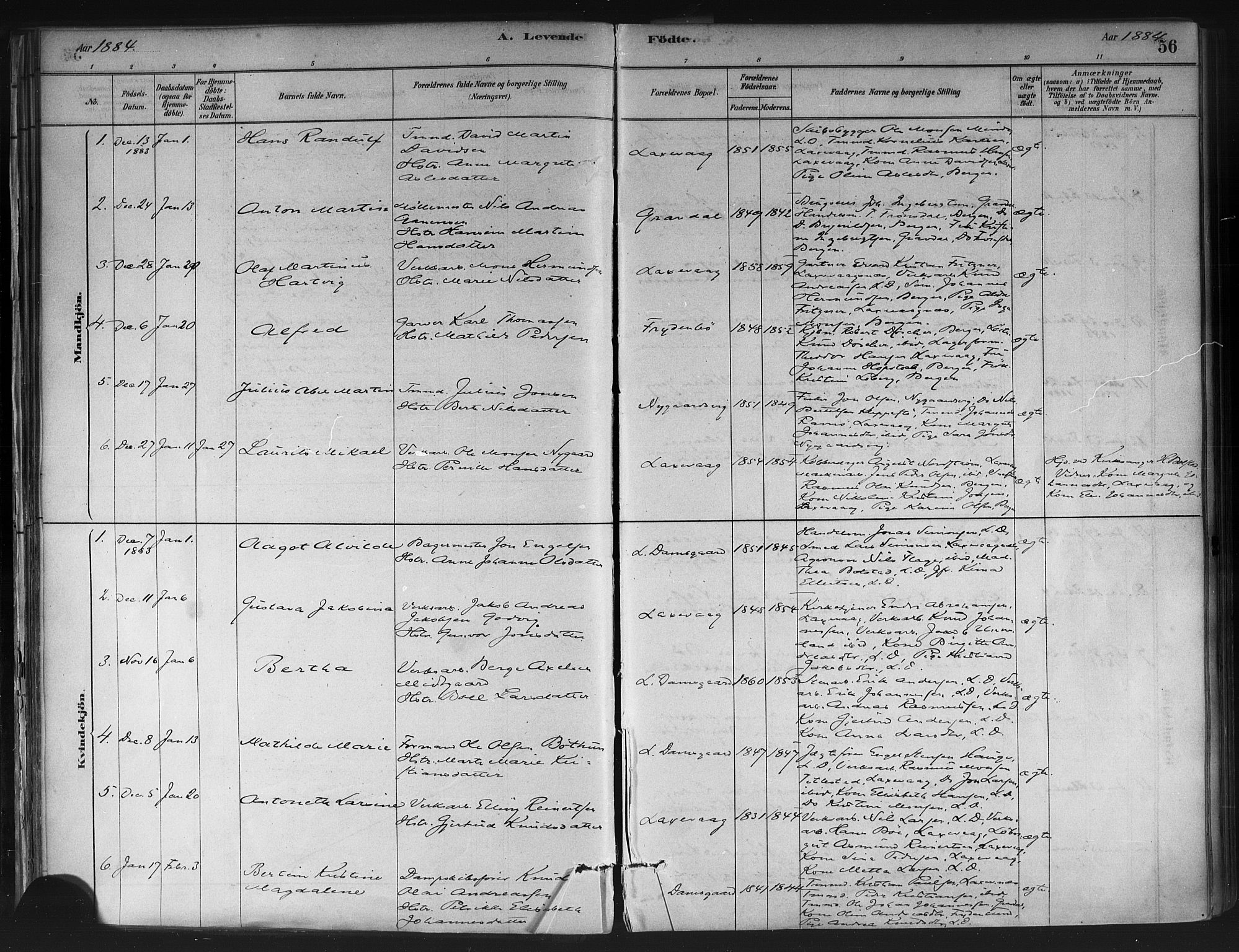 Askøy Sokneprestembete, AV/SAB-A-74101/H/Ha/Haa/Haae/L0002: Parish register (official) no. E 2, 1878-1891, p. 56