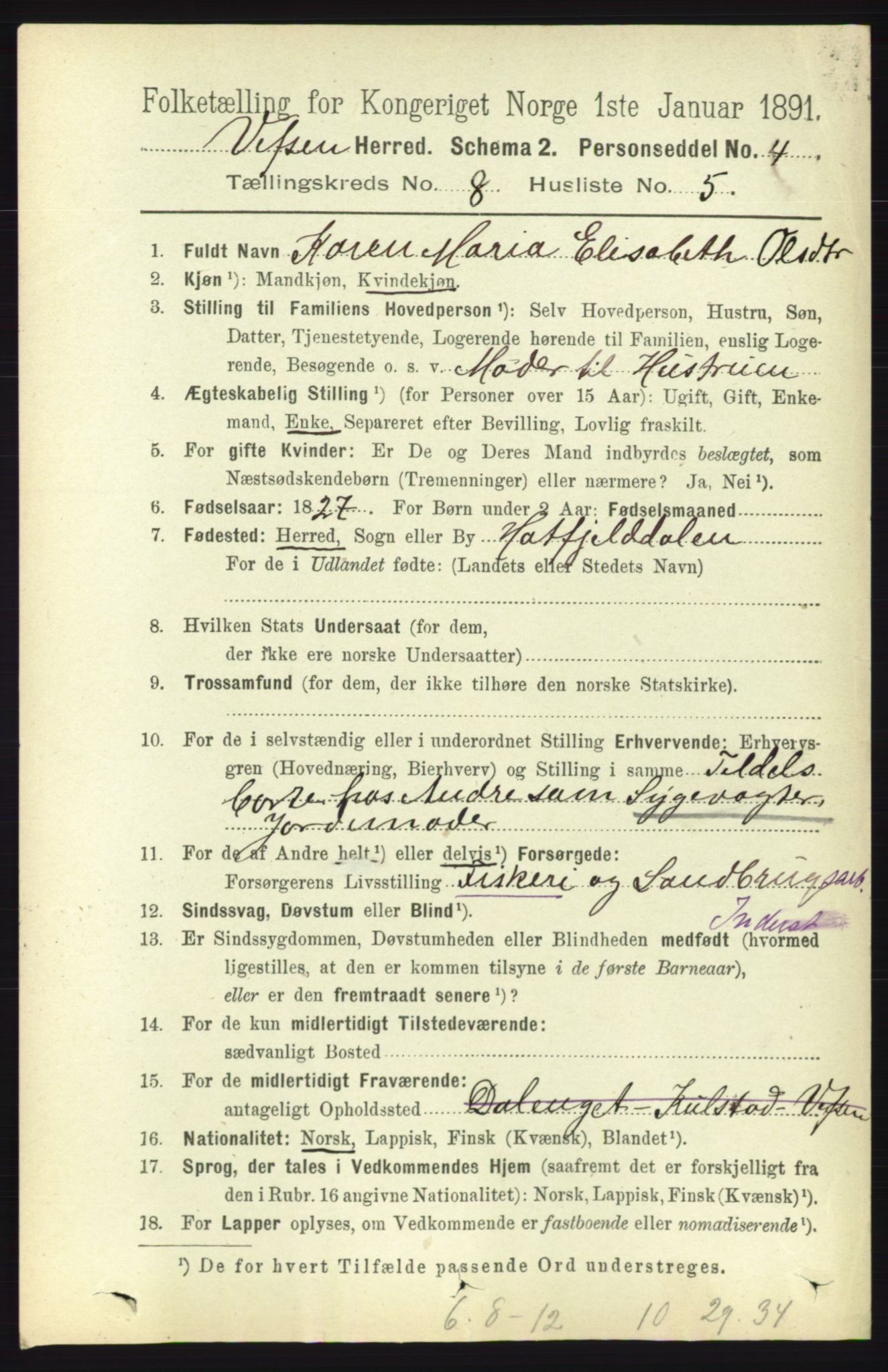 RA, 1891 census for 1824 Vefsn, 1891, p. 4265