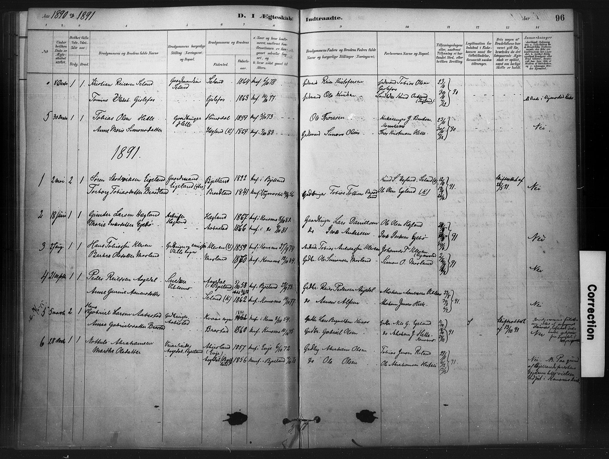 Nord-Audnedal sokneprestkontor, SAK/1111-0032/F/Fa/Faa/L0003: Parish register (official) no. A 3, 1882-1900, p. 96