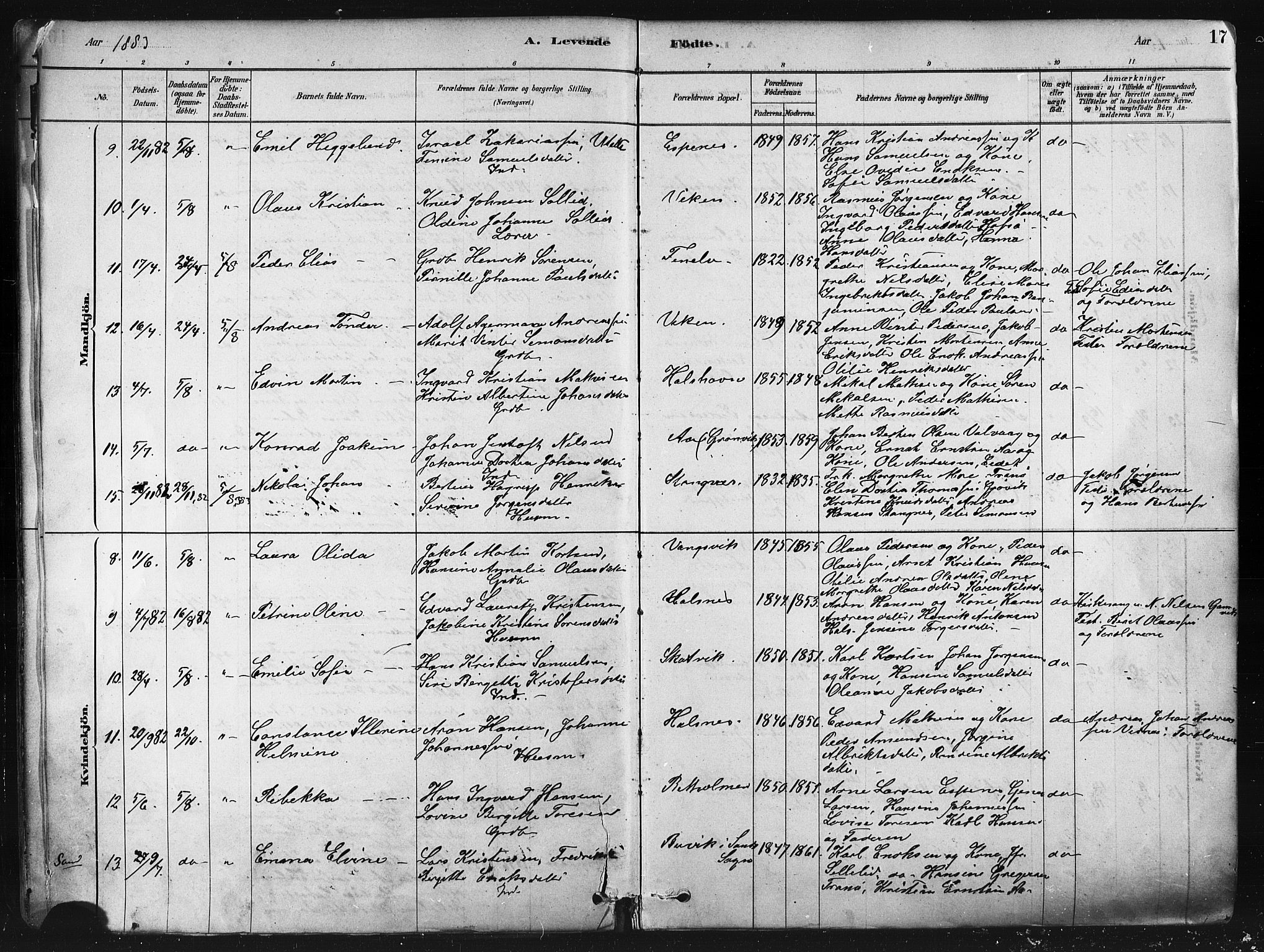 Tranøy sokneprestkontor, SATØ/S-1313/I/Ia/Iaa/L0009kirke: Parish register (official) no. 9, 1878-1904, p. 17