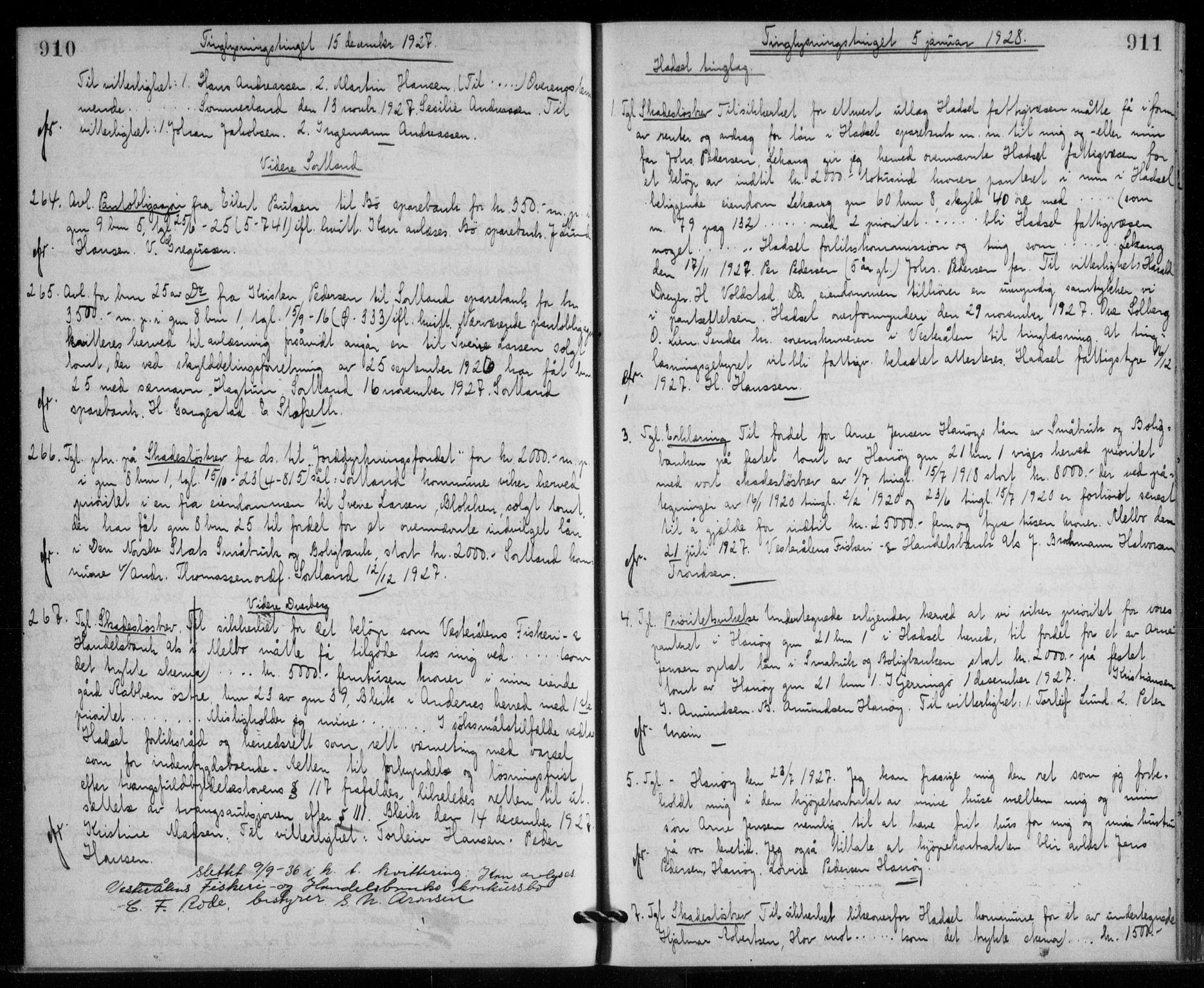 Vesterålen sorenskriveri, SAT/A-4180/1/2/2Ca/L0041: Mortgage book no. 6, 1925-1928, p. 910-911, Deed date: 05.01.1928