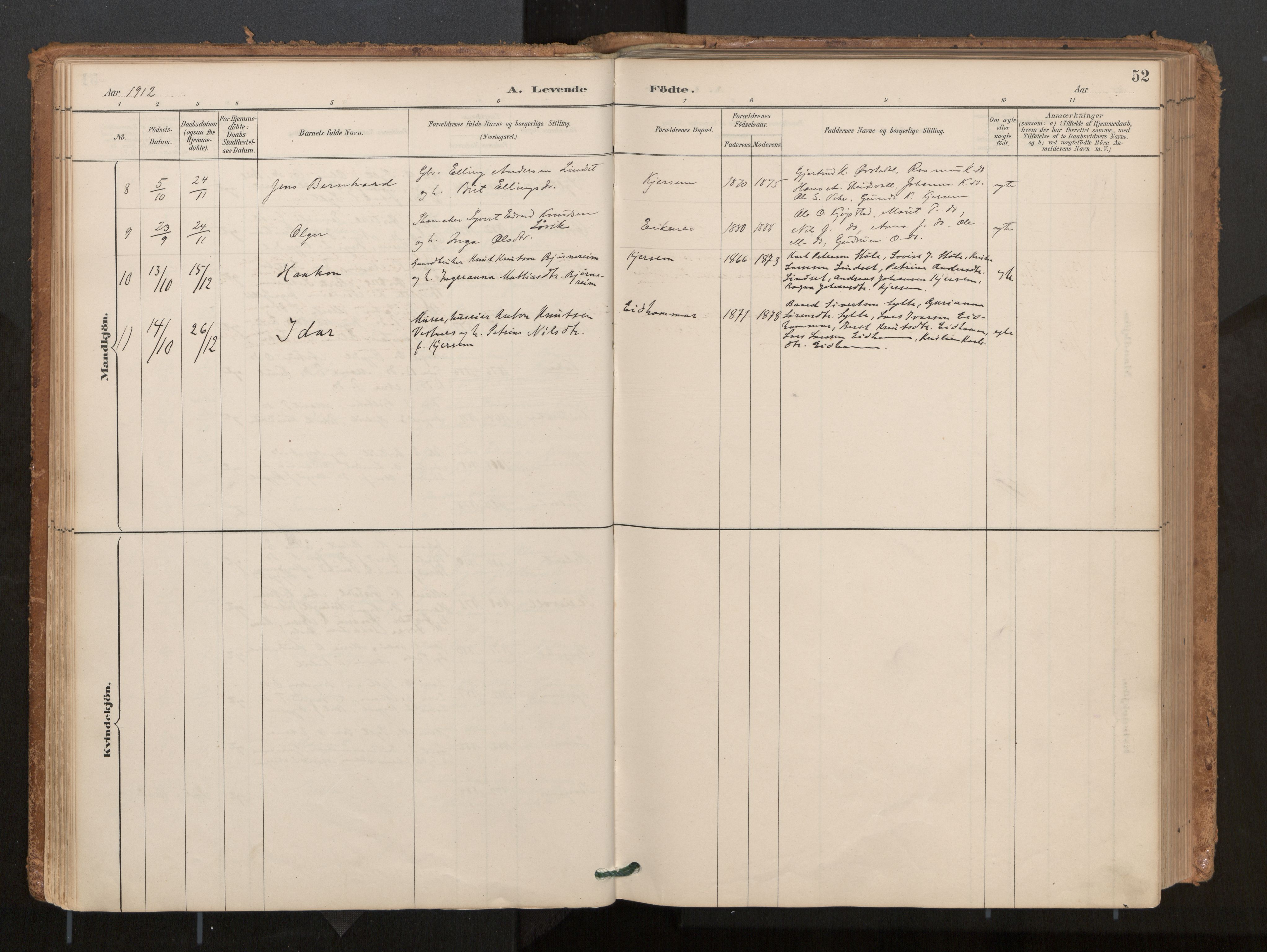 Ministerialprotokoller, klokkerbøker og fødselsregistre - Møre og Romsdal, AV/SAT-A-1454/541/L0545a: Parish register (official) no. 541A03, 1887-1912, p. 52