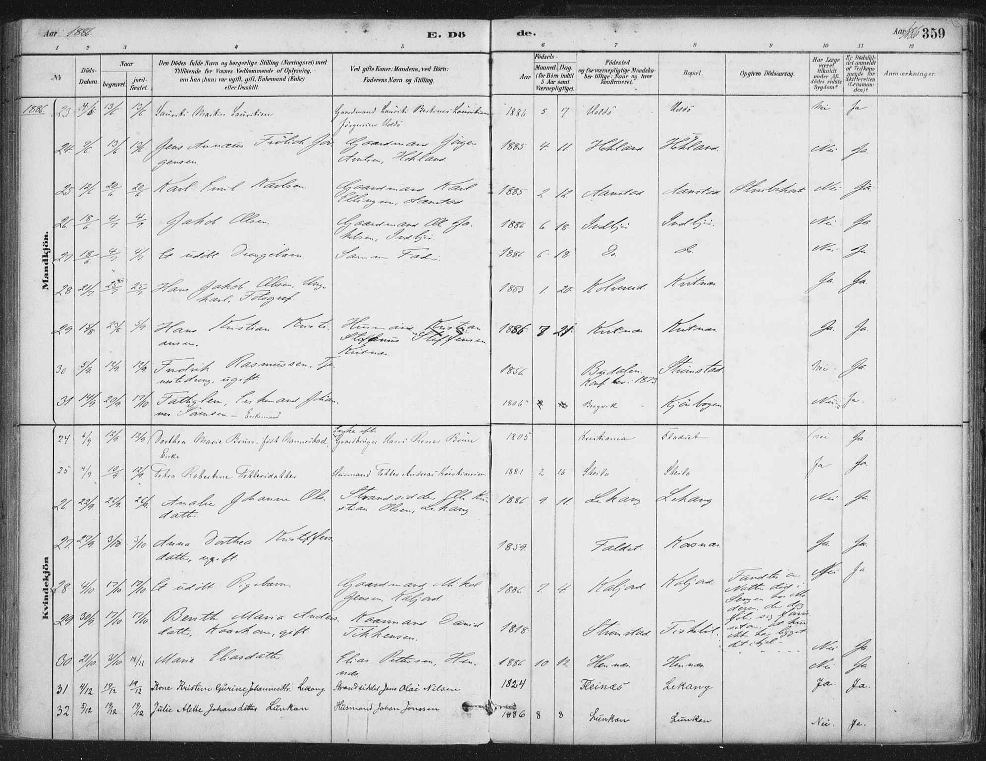 Ministerialprotokoller, klokkerbøker og fødselsregistre - Nordland, AV/SAT-A-1459/888/L1244: Parish register (official) no. 888A10, 1880-1890, p. 359