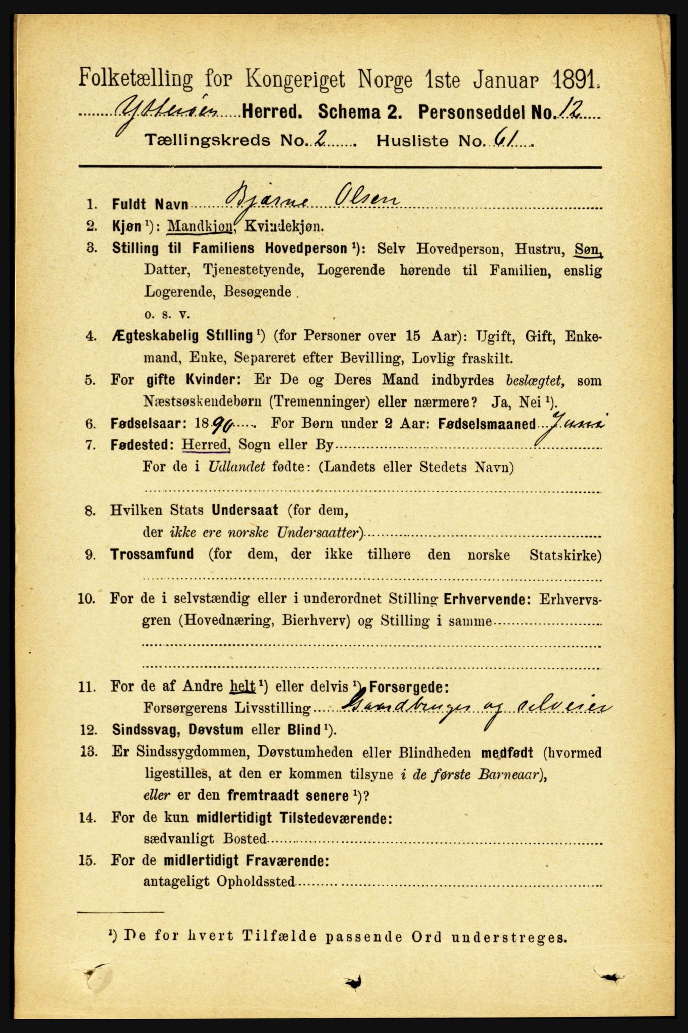 RA, 1891 census for 1722 Ytterøy, 1891, p. 1168