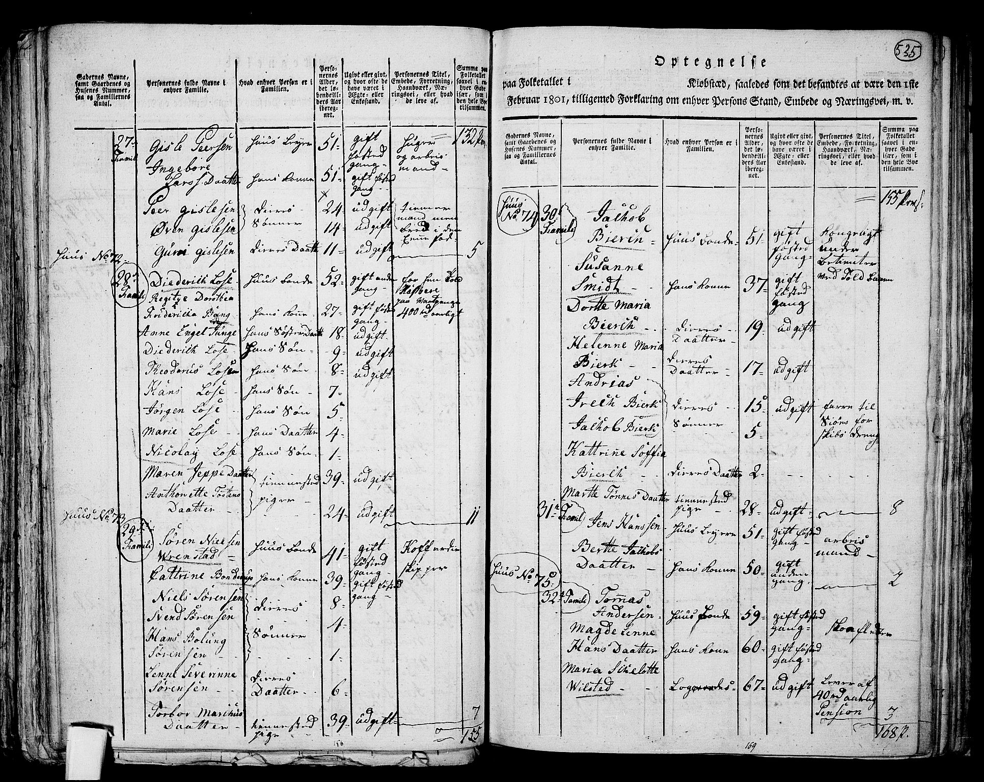 RA, 1801 census for 1001P Kristiansand, 1801, p. 534b-535a