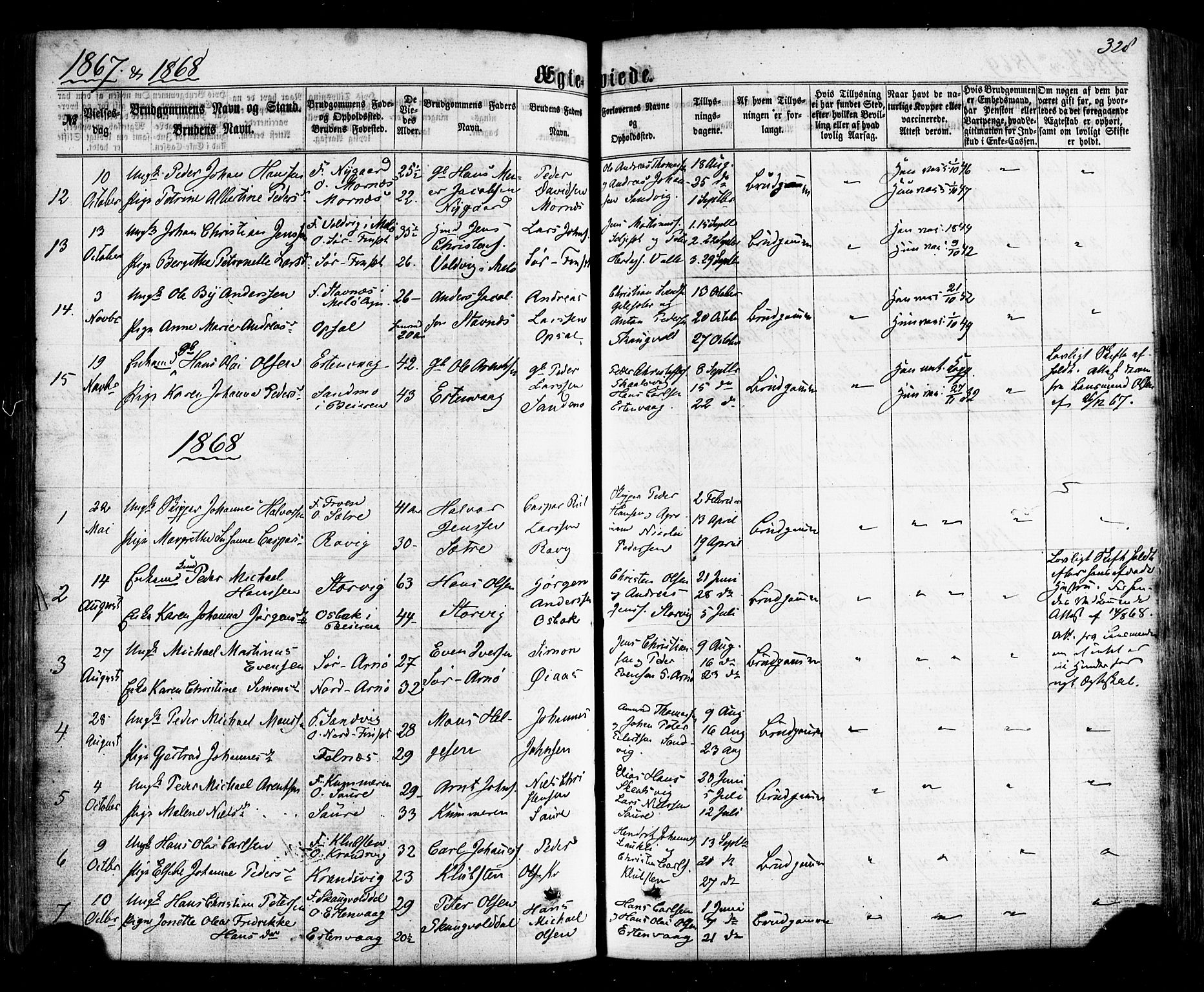 Ministerialprotokoller, klokkerbøker og fødselsregistre - Nordland, SAT/A-1459/805/L0098: Parish register (official) no. 805A05, 1862-1879, p. 328