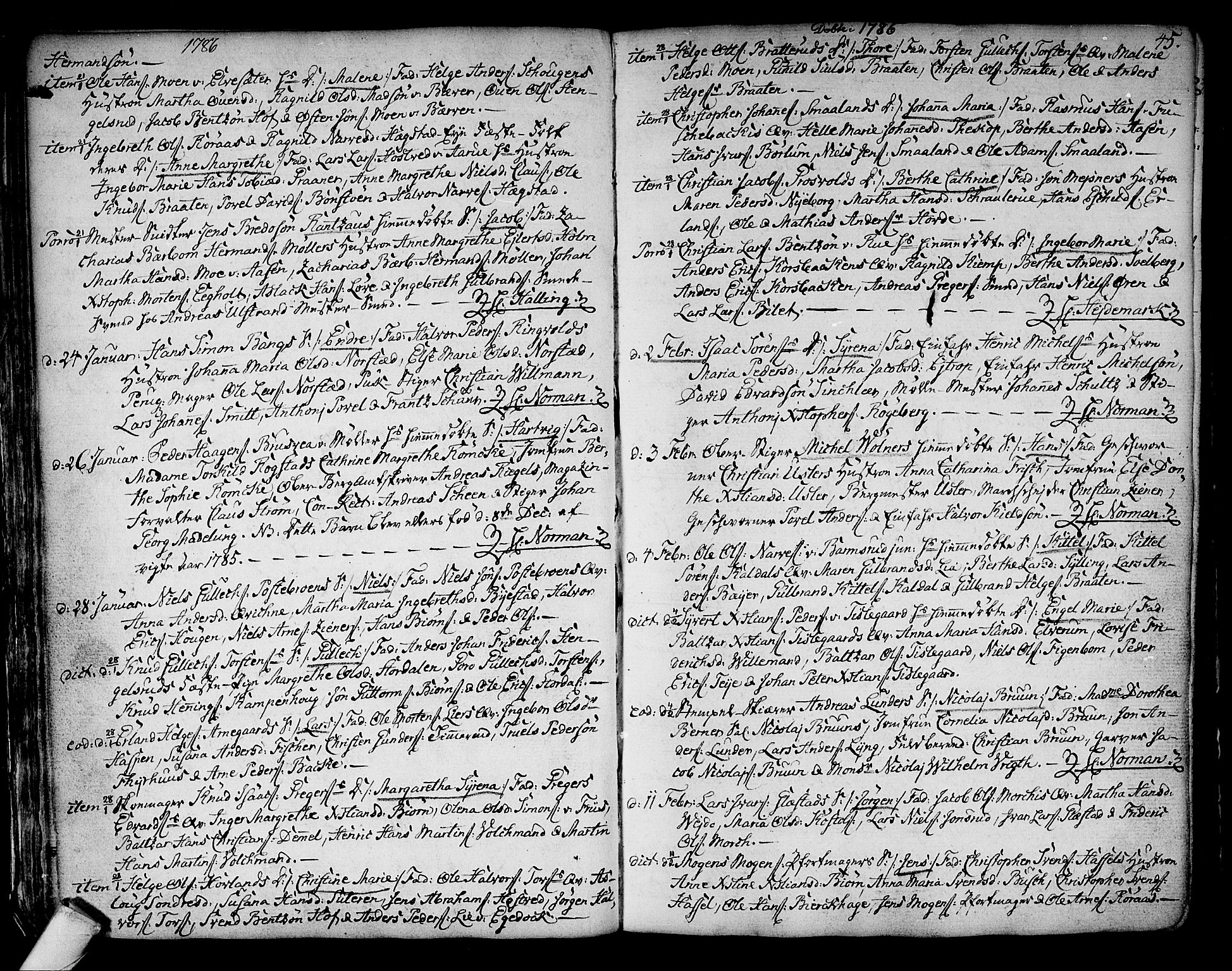Kongsberg kirkebøker, SAKO/A-22/F/Fa/L0006: Parish register (official) no. I 6, 1783-1797, p. 45