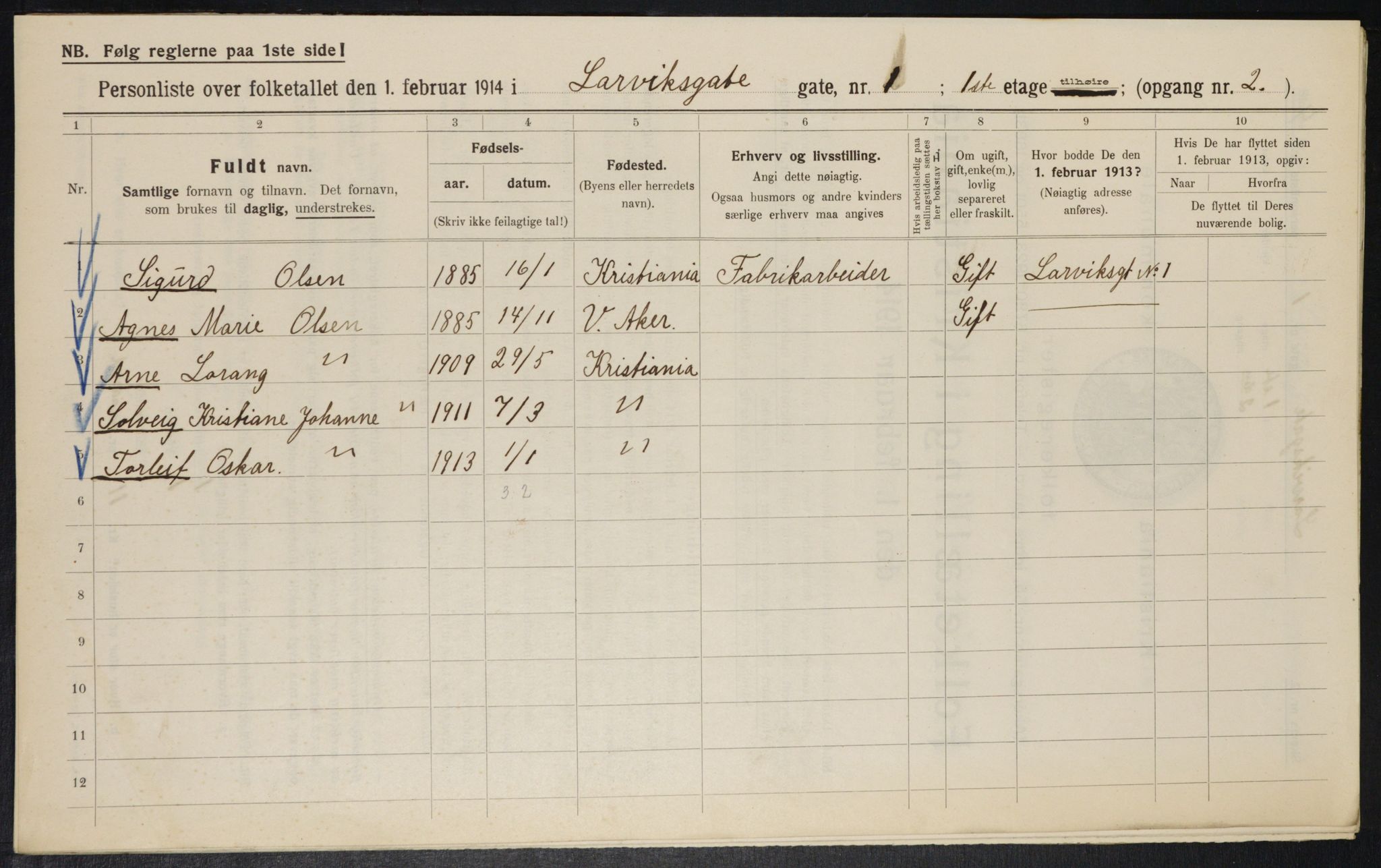 OBA, Municipal Census 1914 for Kristiania, 1914, p. 57000