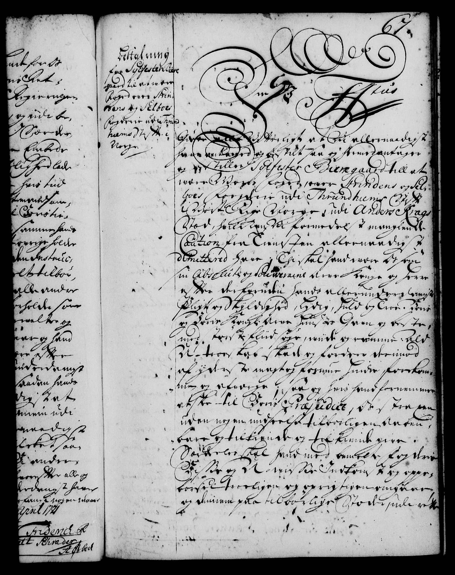 Rentekammeret, Kammerkanselliet, RA/EA-3111/G/Gg/Gge/L0001: Norsk bestallingsprotokoll med register (merket RK 53.25), 1720-1730, p. 67