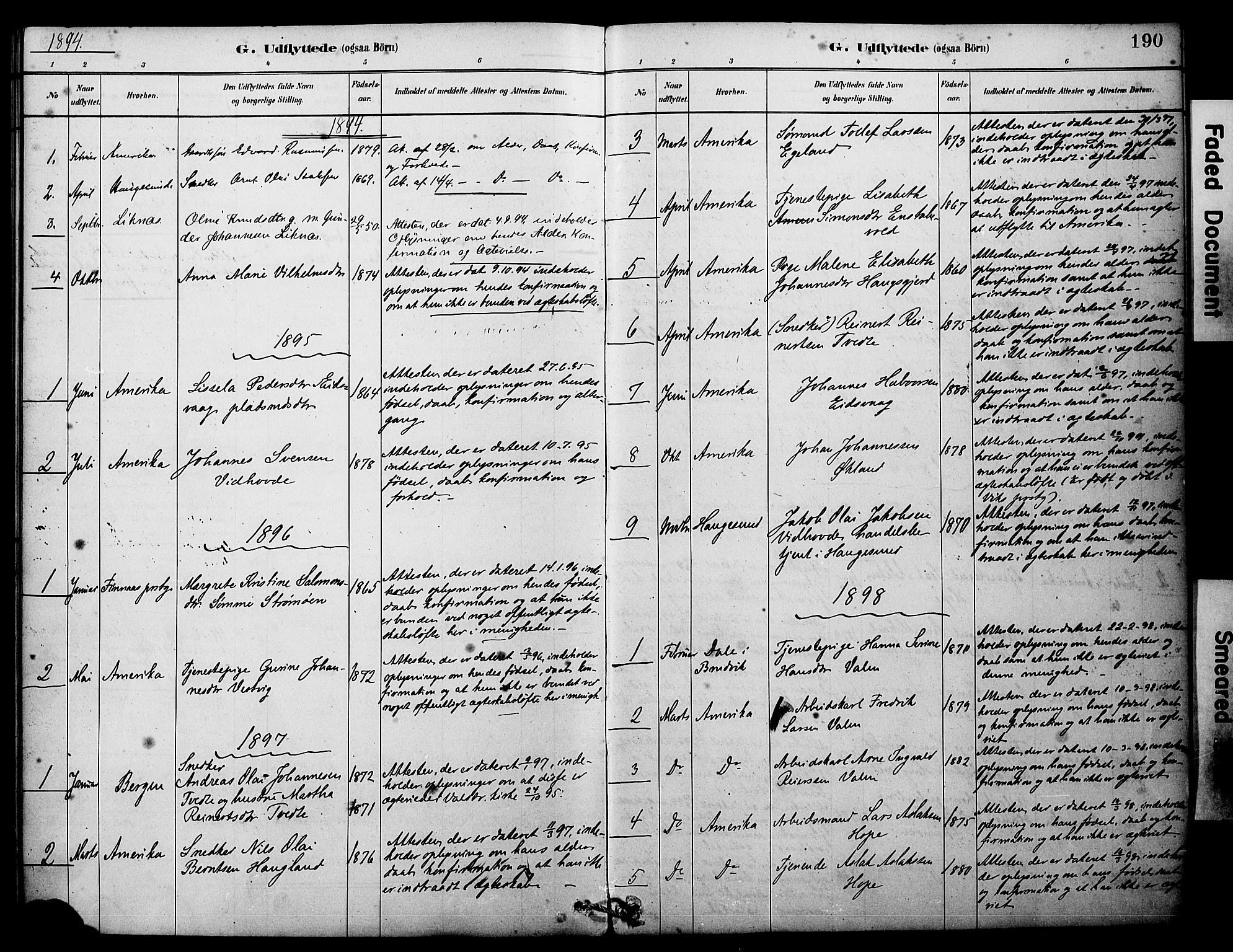 Sveio Sokneprestembete, SAB/A-78501/H/Haa: Parish register (official) no. C 2, 1881-1899, p. 190