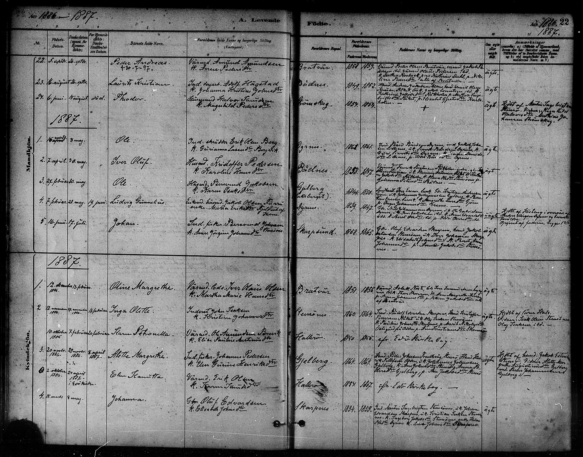 Ministerialprotokoller, klokkerbøker og fødselsregistre - Møre og Romsdal, AV/SAT-A-1454/582/L0947: Parish register (official) no. 582A01, 1880-1900, p. 22