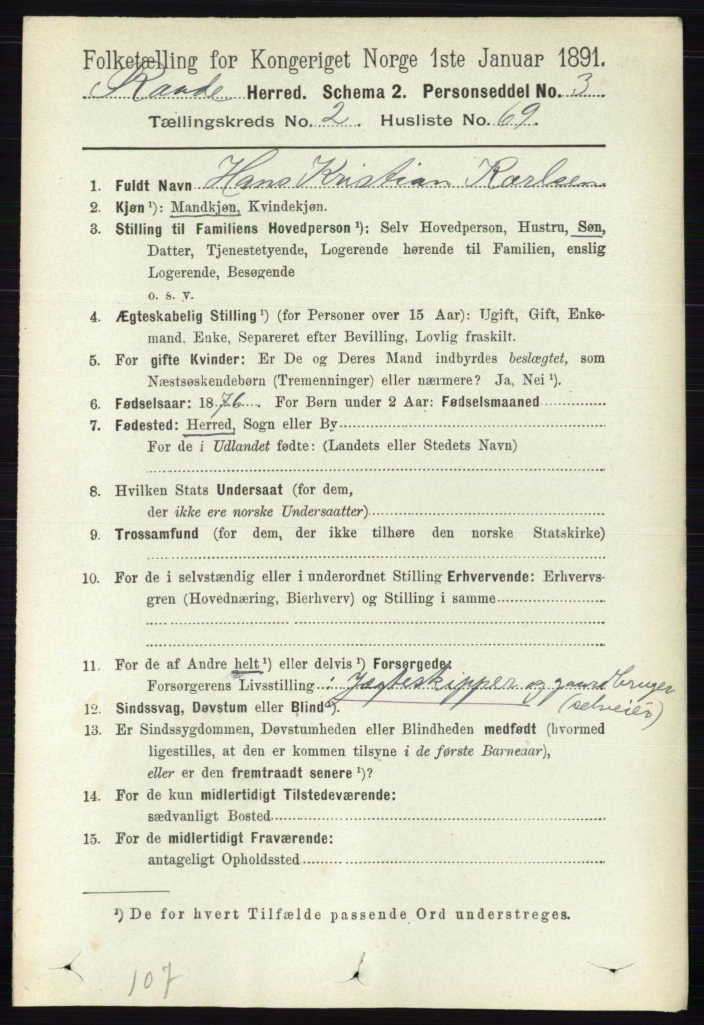 RA, 1891 census for 0135 Råde, 1891, p. 1028