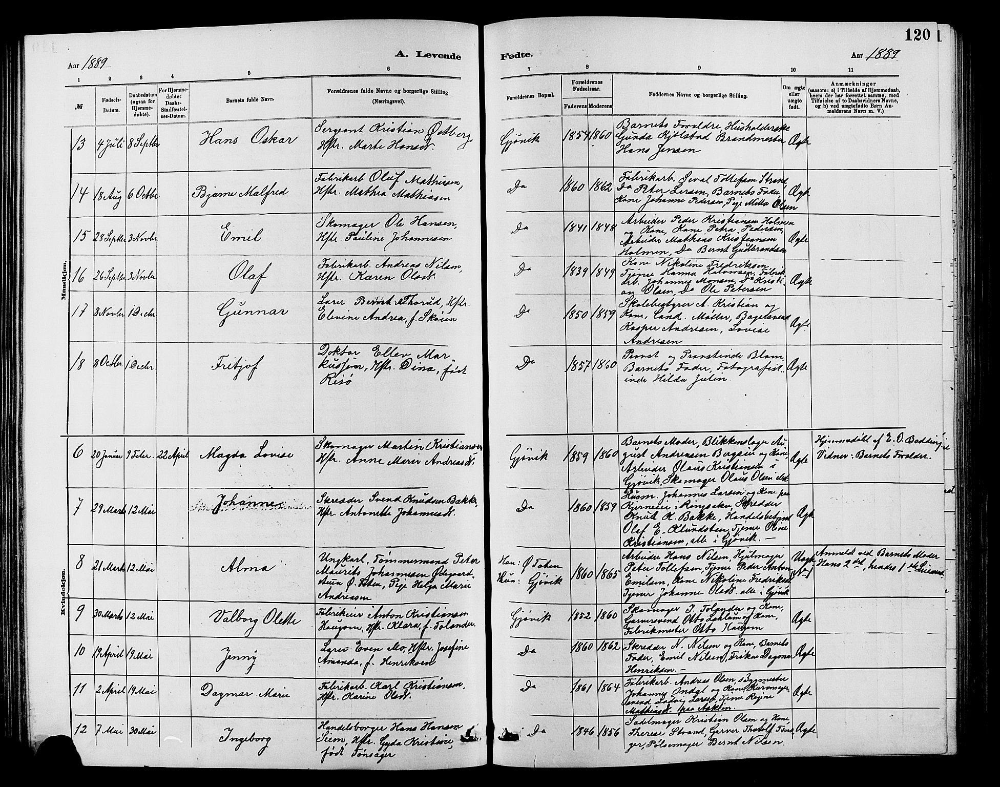 Vardal prestekontor, SAH/PREST-100/H/Ha/Hab/L0007: Parish register (copy) no. 7 /2, 1881-1895, p. 120