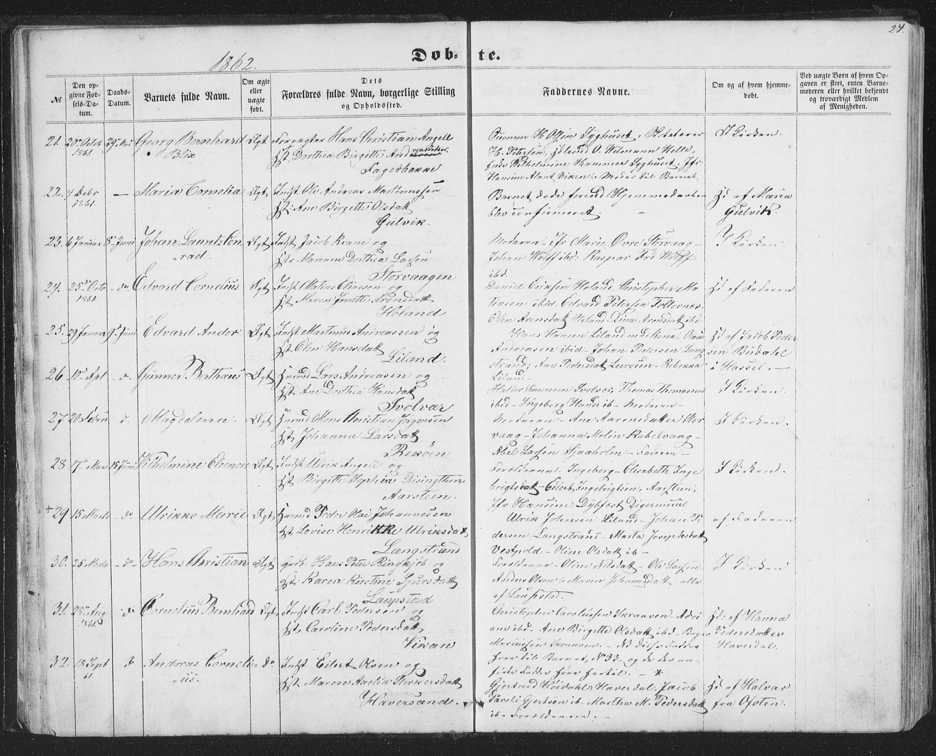 Ministerialprotokoller, klokkerbøker og fødselsregistre - Nordland, AV/SAT-A-1459/874/L1073: Parish register (copy) no. 874C02, 1860-1870, p. 24