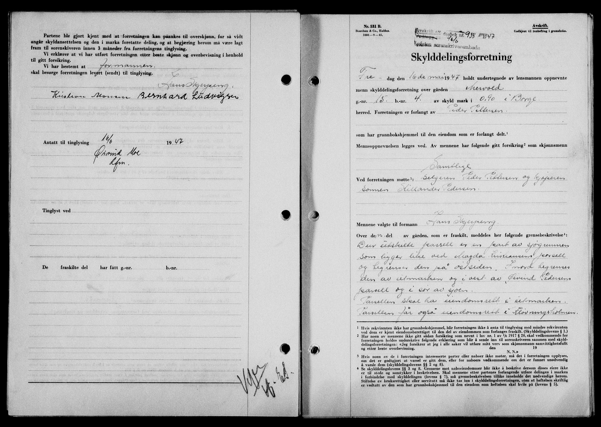 Lofoten sorenskriveri, SAT/A-0017/1/2/2C/L0016a: Mortgage book no. 16a, 1947-1947, Diary no: : 938/1947