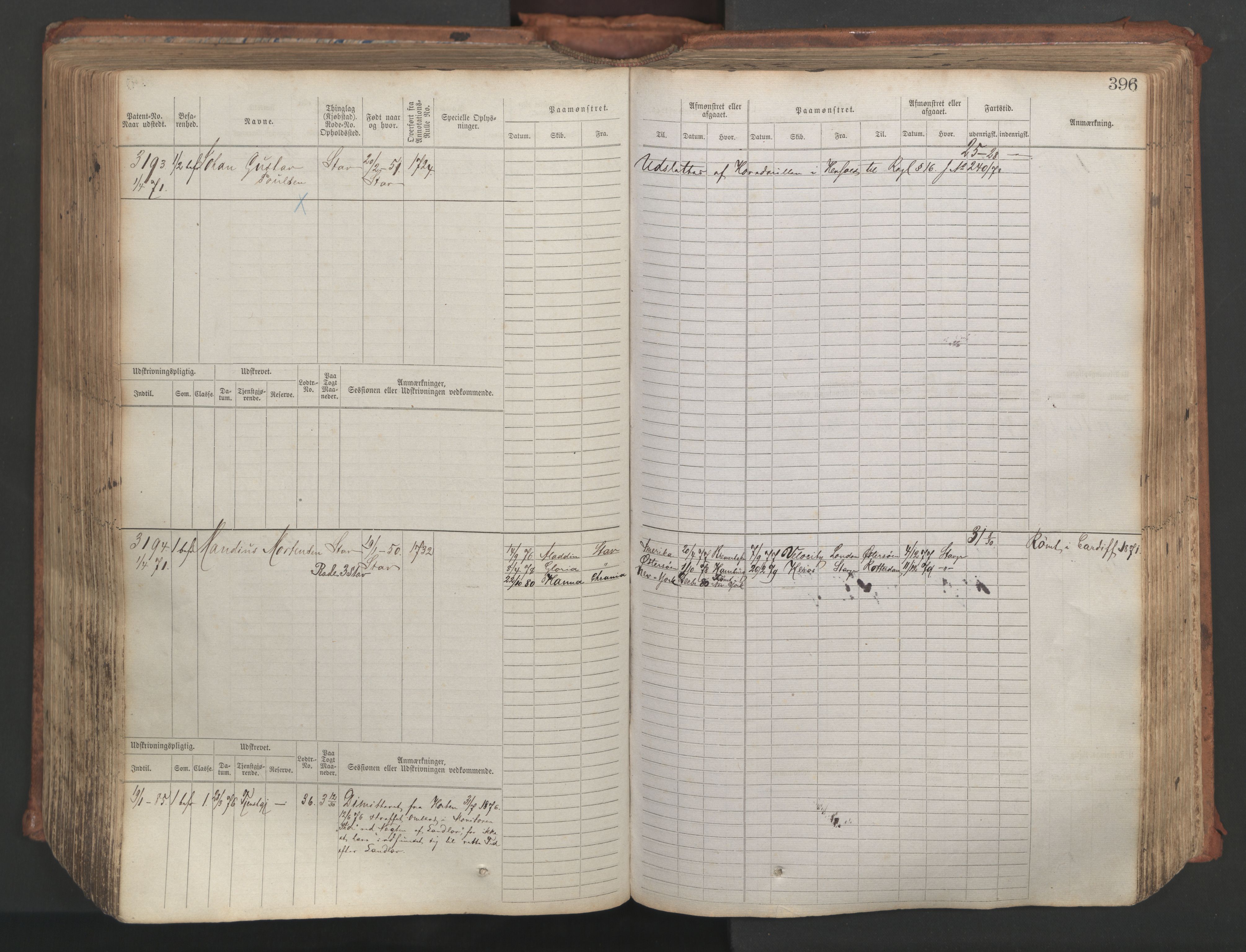 Stavanger sjømannskontor, AV/SAST-A-102006/F/Fb/Fbb/L0007: Sjøfartshovedrulle, patentnr. 2403-3604, 1869-1880, p. 443