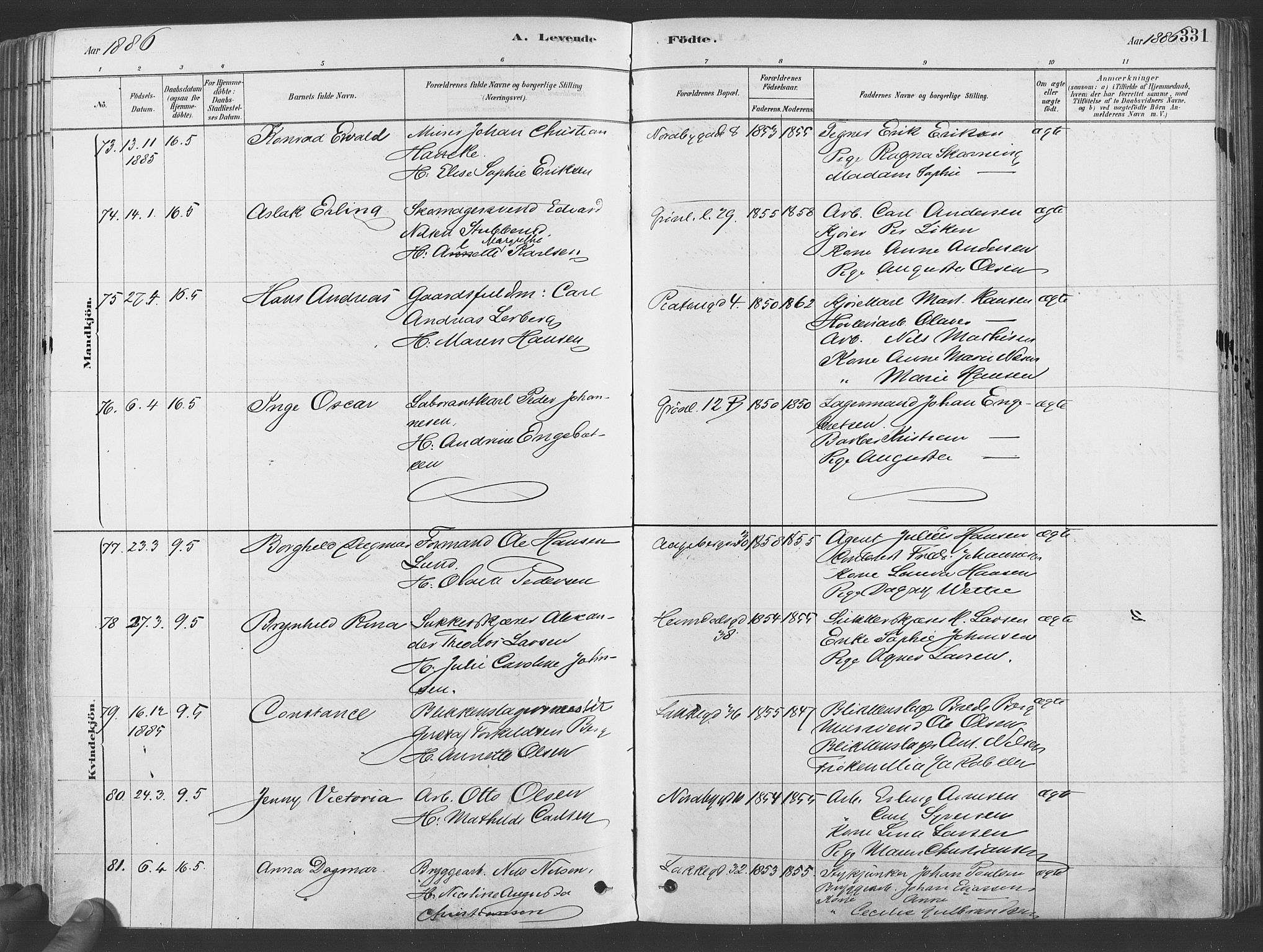 Grønland prestekontor Kirkebøker, SAO/A-10848/F/Fa/L0007: Parish register (official) no. 7, 1878-1888, p. 331