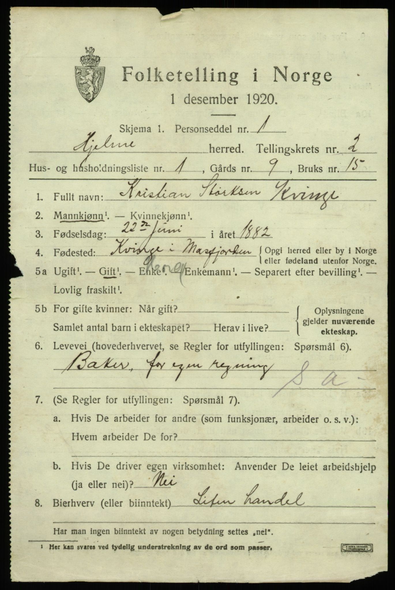 SAB, 1920 census for Hjelme, 1920, p. 1072