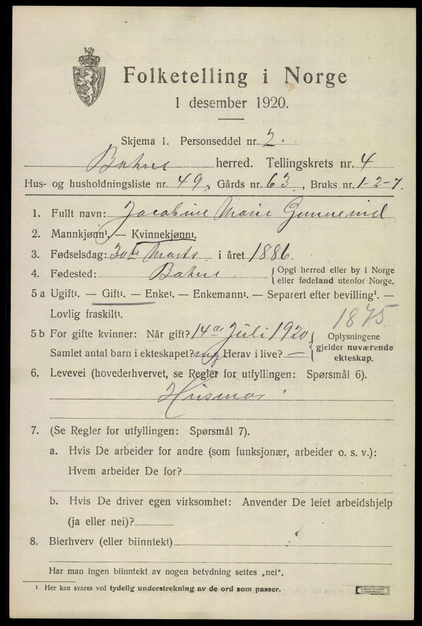 SAKO, 1920 census for Botne, 1920, p. 4161