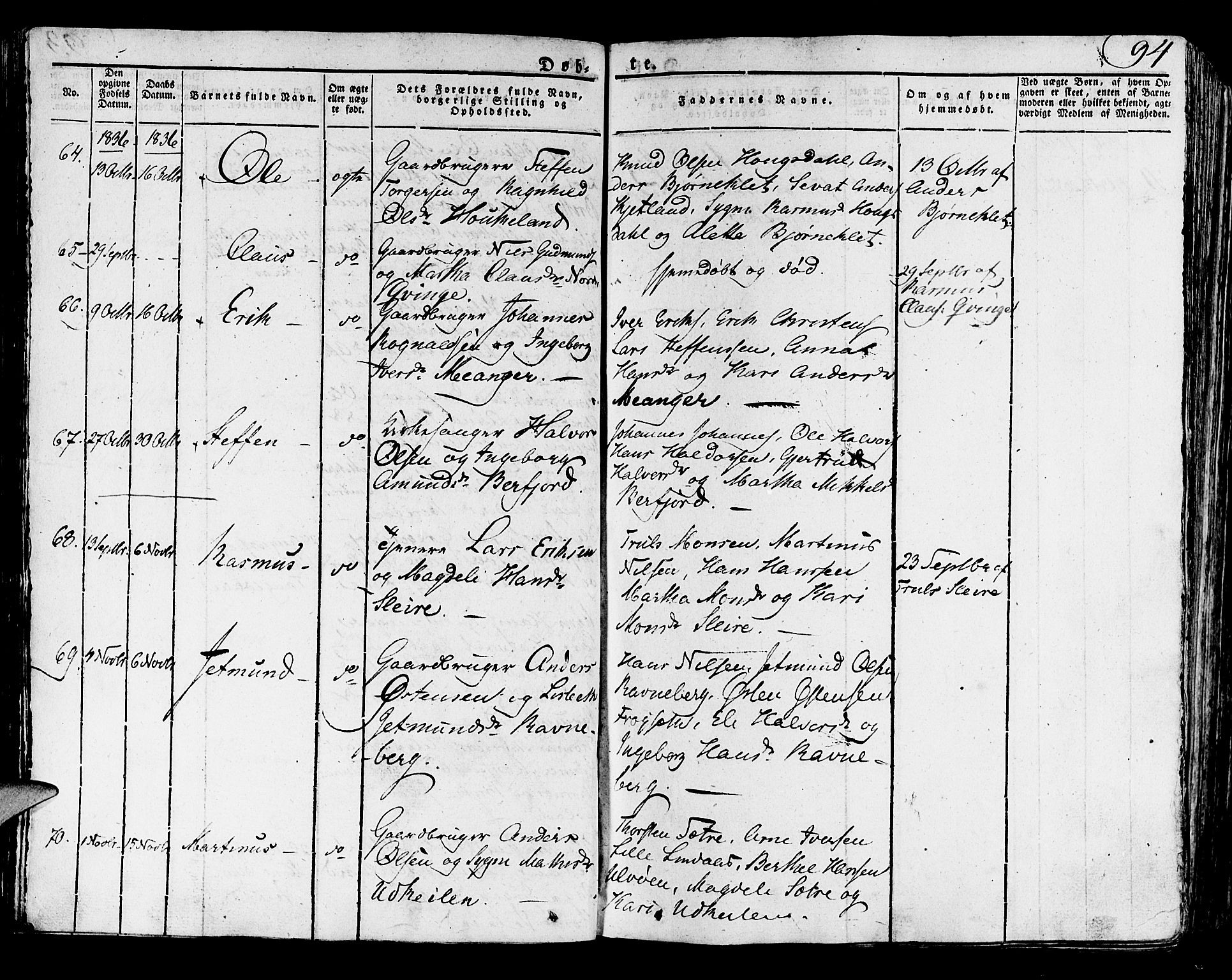 Lindås Sokneprestembete, SAB/A-76701/H/Haa: Parish register (official) no. A 8, 1823-1836, p. 94