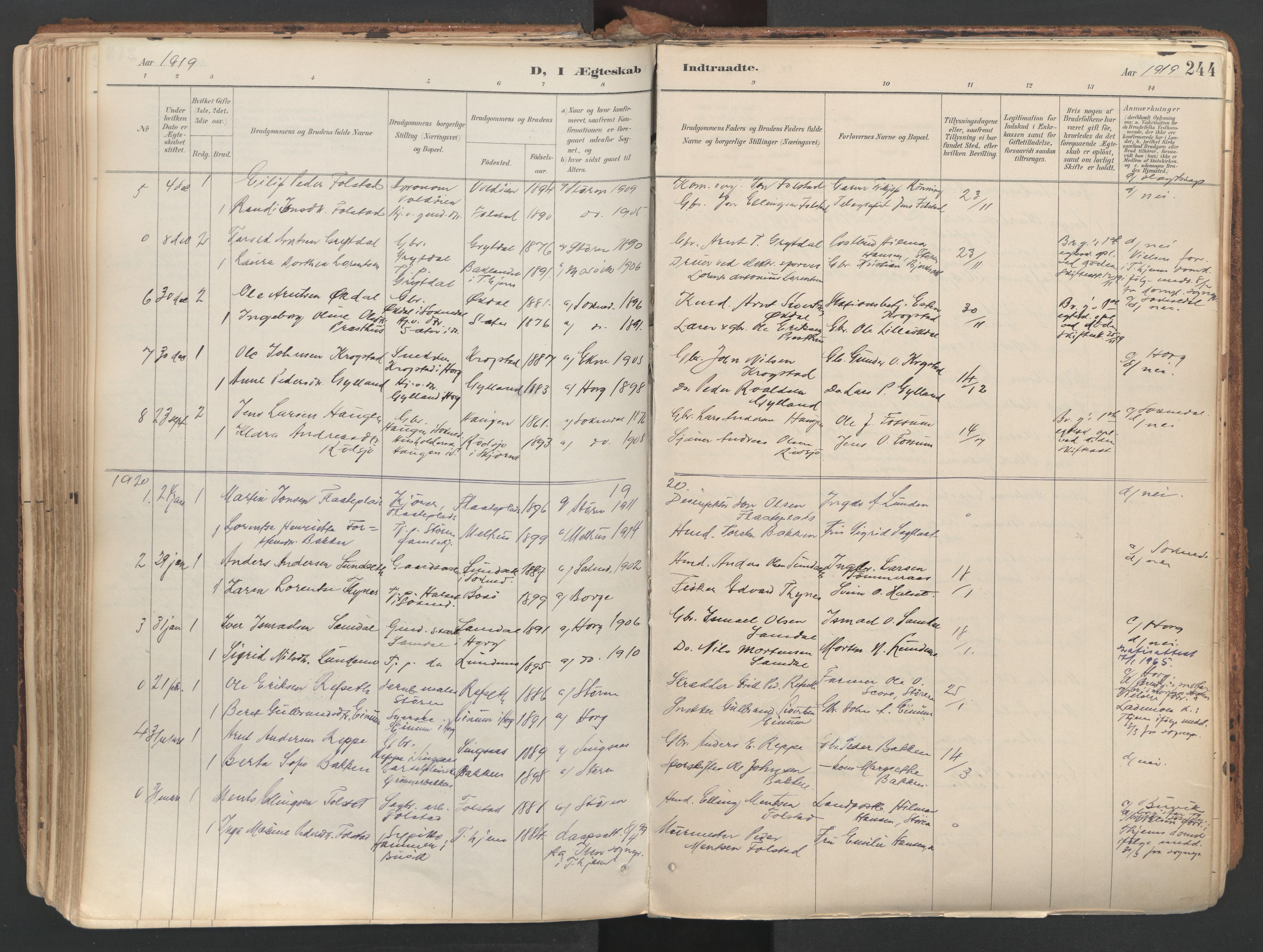 Ministerialprotokoller, klokkerbøker og fødselsregistre - Sør-Trøndelag, SAT/A-1456/687/L1004: Parish register (official) no. 687A10, 1891-1923, p. 244
