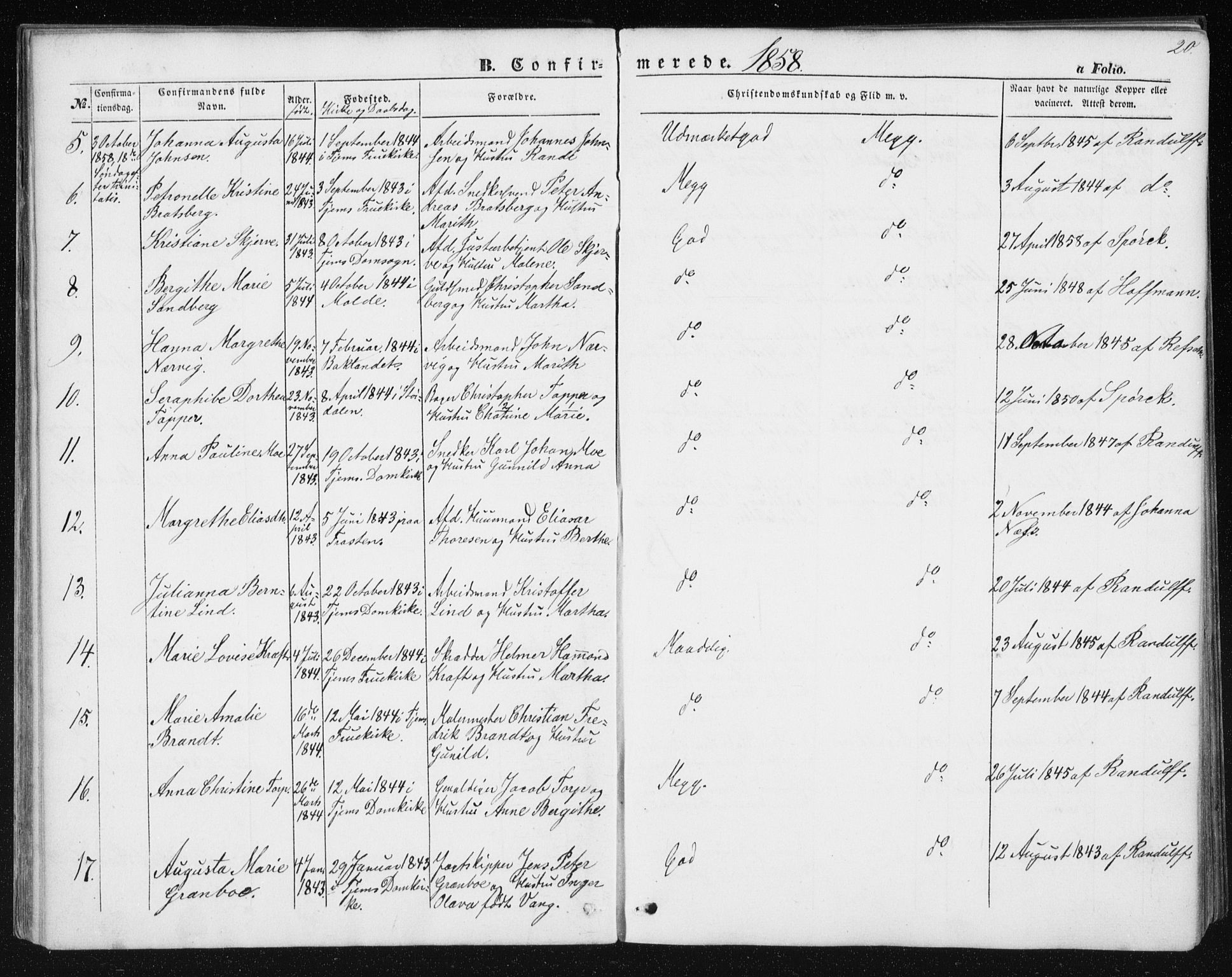 Ministerialprotokoller, klokkerbøker og fødselsregistre - Sør-Trøndelag, SAT/A-1456/602/L0114: Parish register (official) no. 602A12, 1856-1872, p. 20