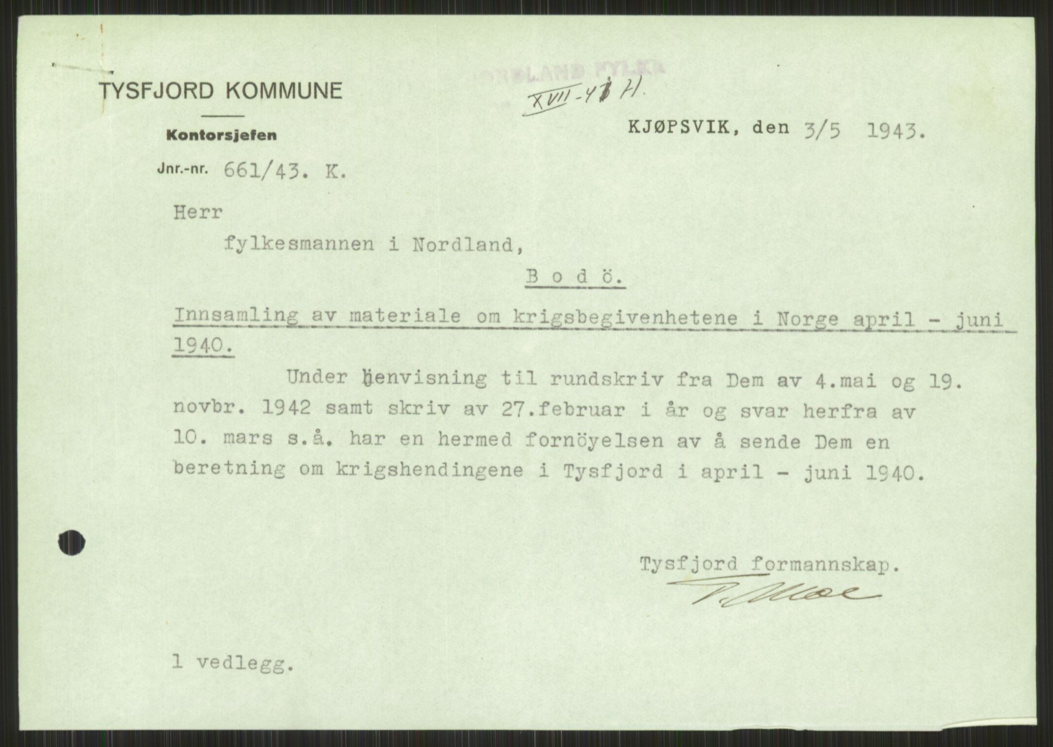 Forsvaret, Forsvarets krigshistoriske avdeling, AV/RA-RAFA-2017/Y/Ya/L0017: II-C-11-31 - Fylkesmenn.  Rapporter om krigsbegivenhetene 1940., 1940, p. 348