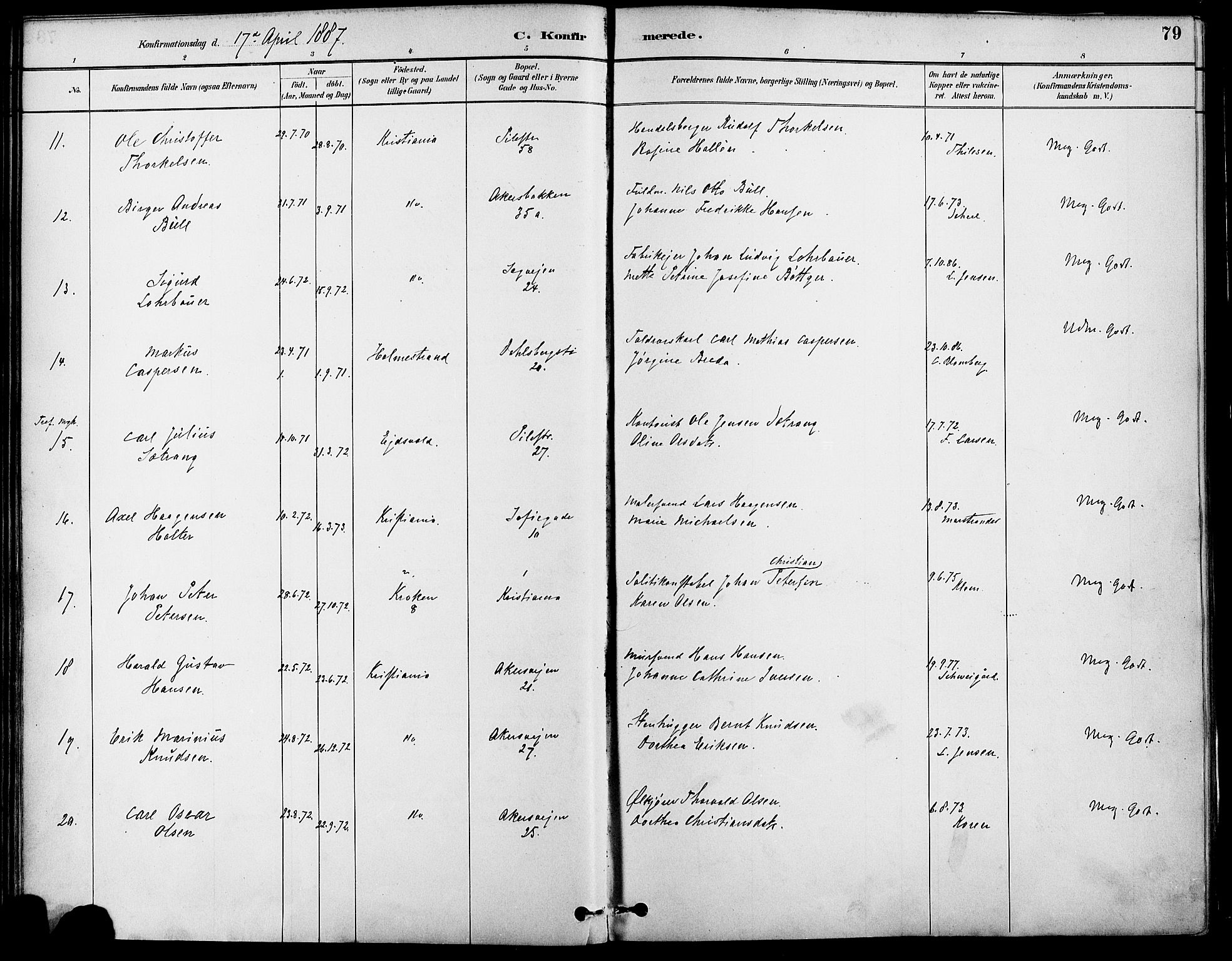 Gamle Aker prestekontor Kirkebøker, SAO/A-10617a/F/L0007: Parish register (official) no. 7, 1882-1890, p. 79