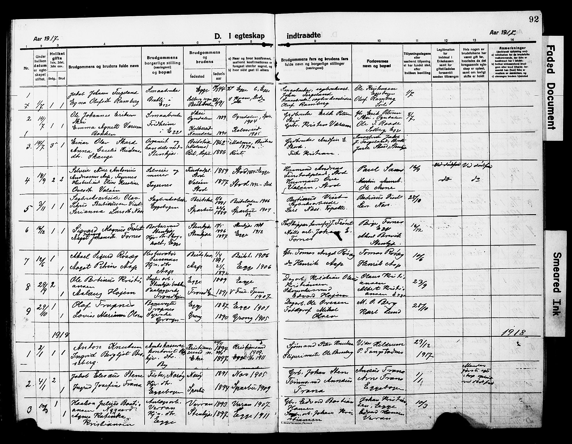 Ministerialprotokoller, klokkerbøker og fødselsregistre - Nord-Trøndelag, SAT/A-1458/740/L0382: Parish register (copy) no. 740C03, 1915-1927, p. 92