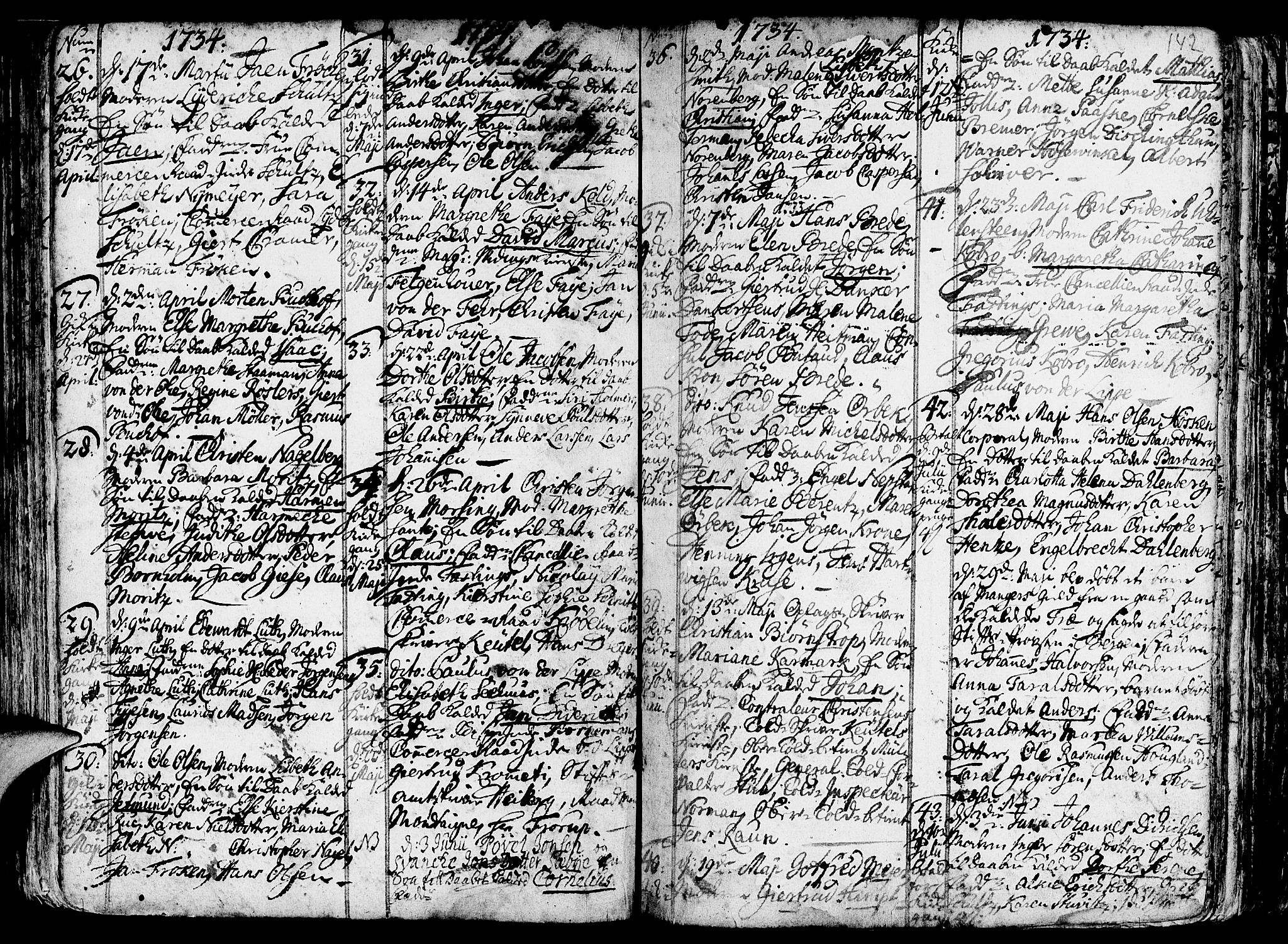 Nykirken Sokneprestembete, AV/SAB-A-77101/H/Haa/L0003: Parish register (official) no. A 3, 1717-1764, p. 142