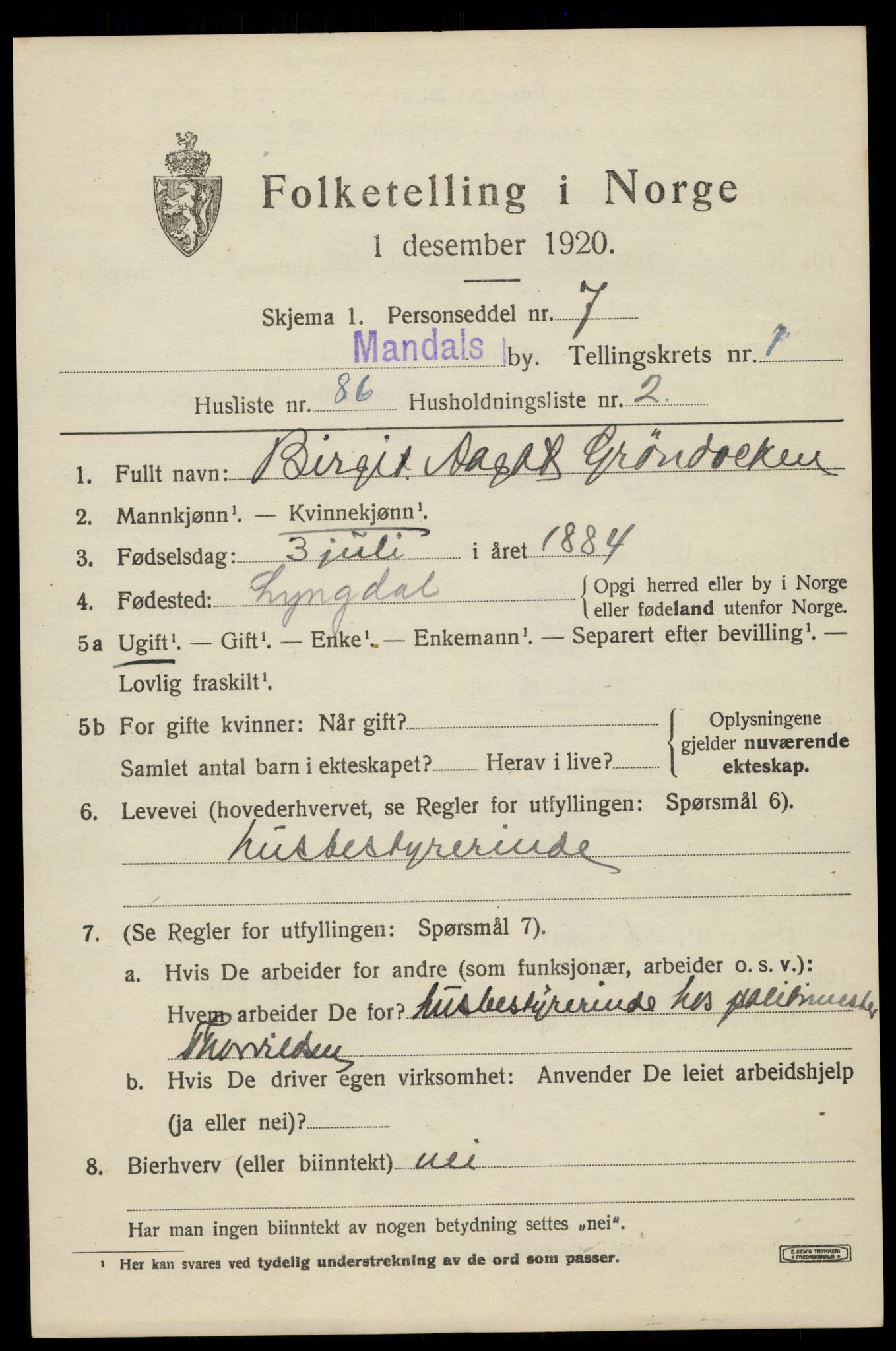 SAK, 1920 census for Mandal, 1920, p. 4145