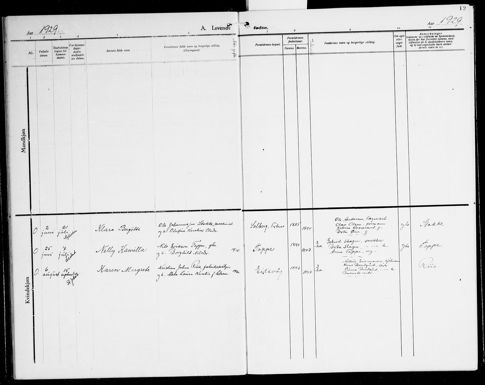 Åsane sokneprestembete, AV/SAB-A-79401/H/Hab: Parish register (copy) no. A 5, 1928-1943, p. 12