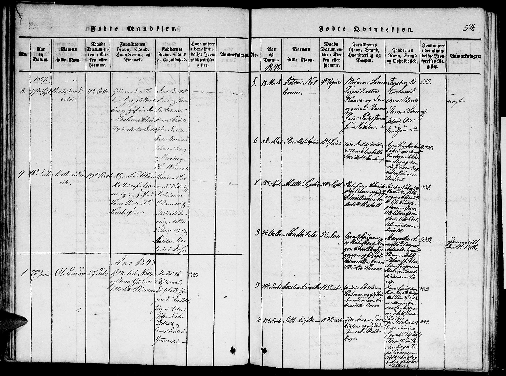 Hommedal sokneprestkontor, SAK/1111-0023/F/Fa/Faa/L0001: Parish register (official) no. A 1, 1816-1860, p. 54