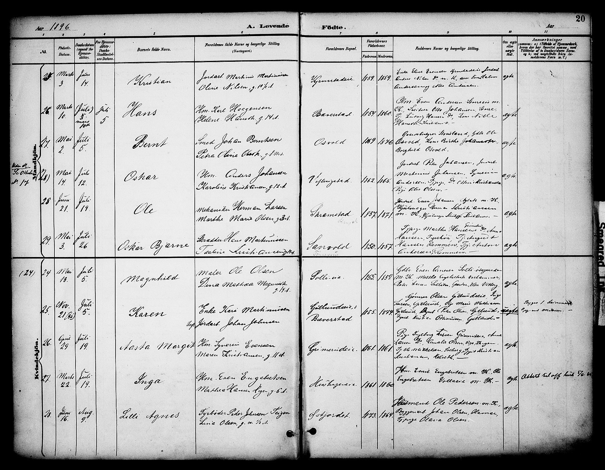 Stange prestekontor, AV/SAH-PREST-002/K/L0020: Parish register (official) no. 20, 1894-1905, p. 20