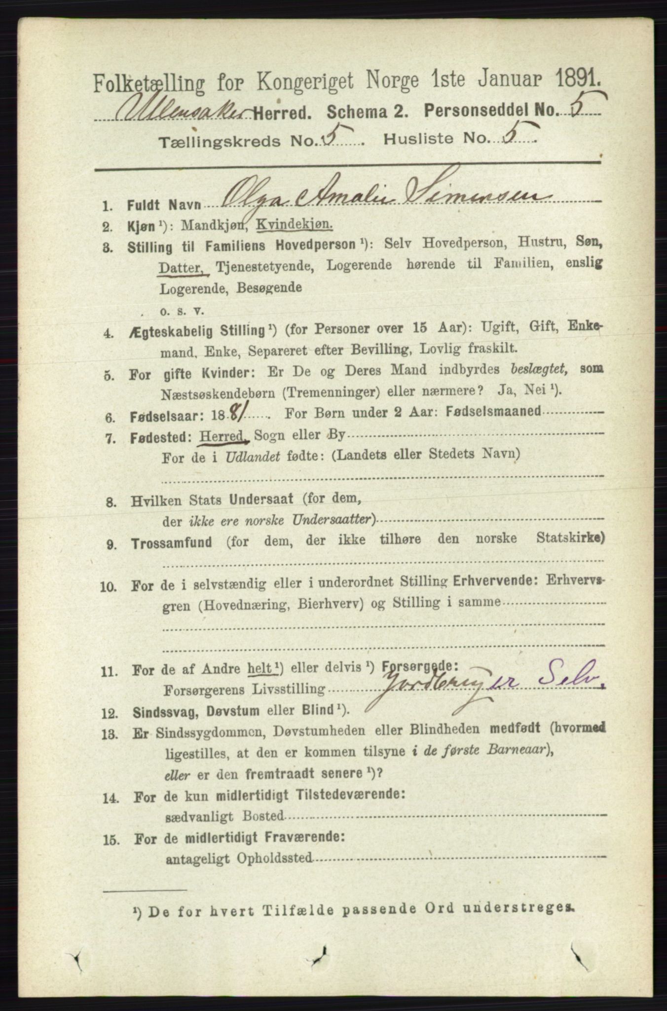 RA, 1891 census for 0235 Ullensaker, 1891, p. 2122
