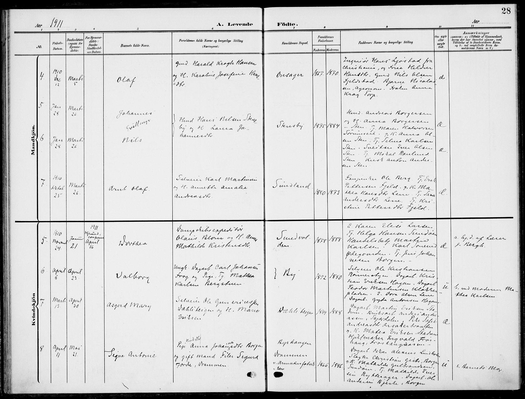 Hole kirkebøker, AV/SAKO-A-228/F/Fa/L0010: Parish register (official) no. I 10, 1907-1917, p. 28