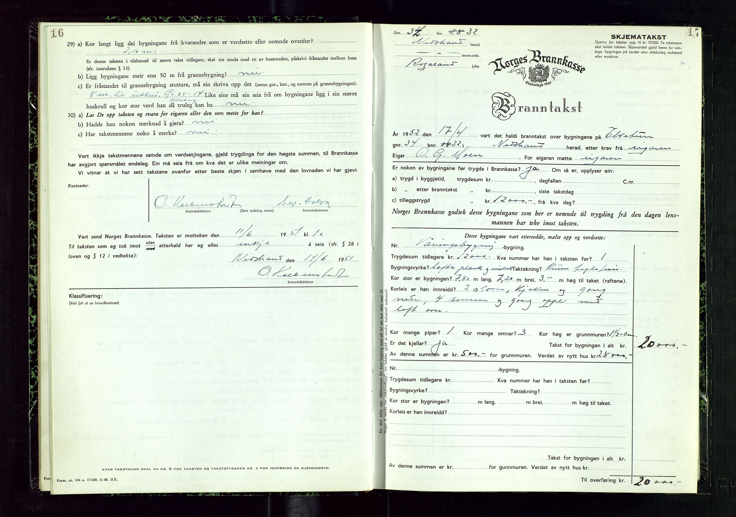 Nedstrand lensmannskontor, AV/SAST-A-100236/Gob/L0003: "Branntakstprotokoll", 1950-1954, p. 16-17