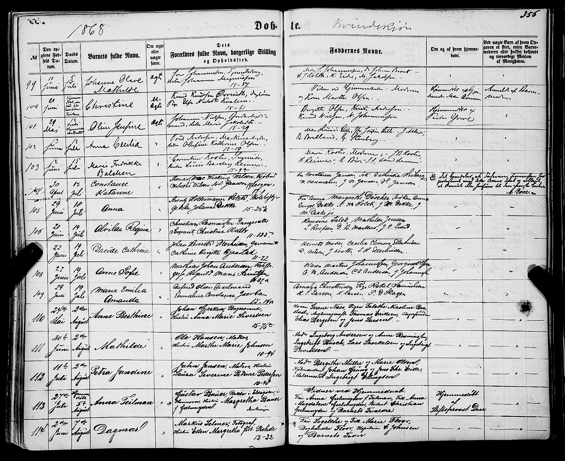 Domkirken sokneprestembete, AV/SAB-A-74801/H/Haa/L0021: Parish register (official) no. B 4, 1859-1871, p. 356