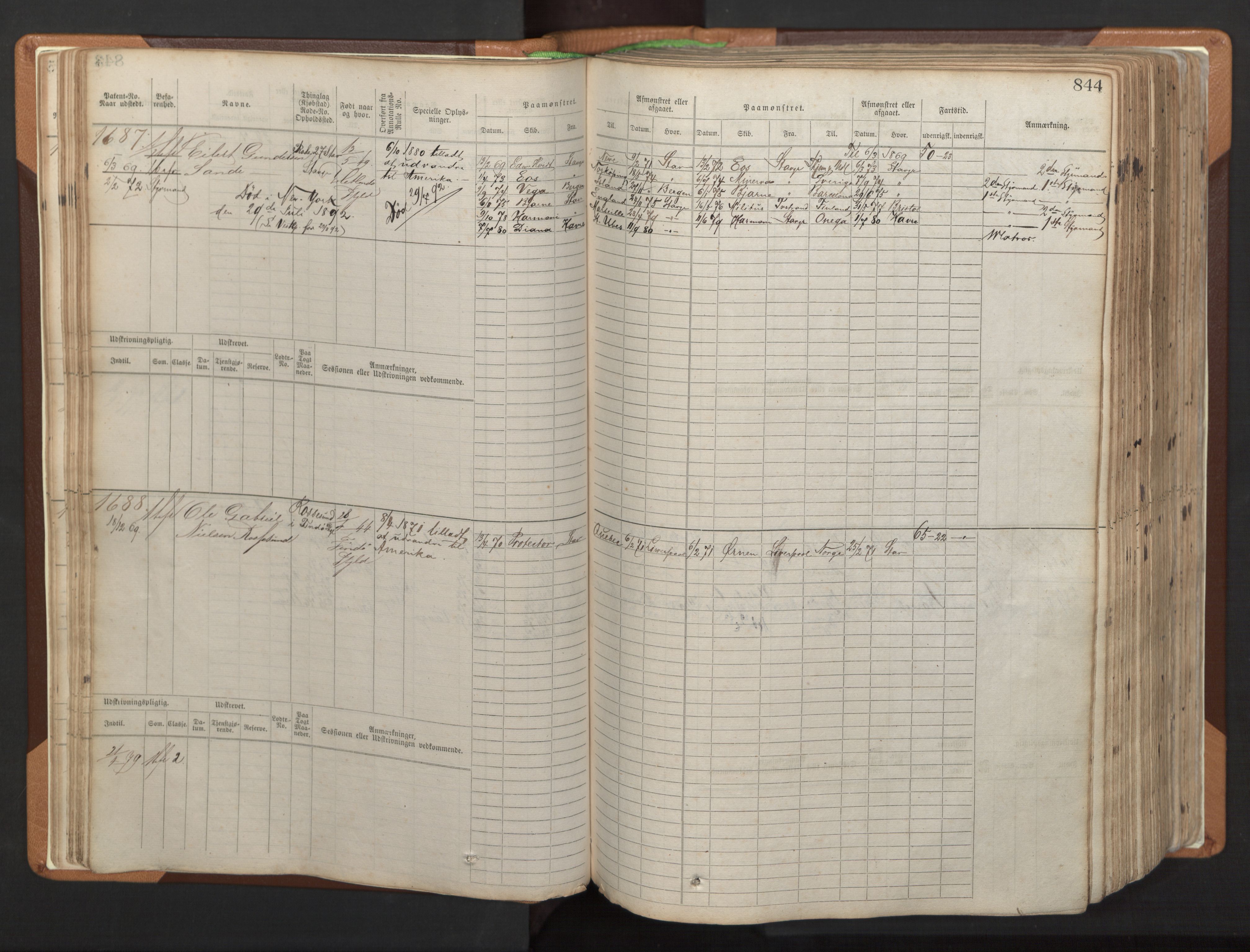 Stavanger sjømannskontor, AV/SAST-A-102006/F/Fb/Fbb/L0006: Sjøfartshovedrulle, patentnr. 1607-2402 (del 3), 1869-1880, p. 43