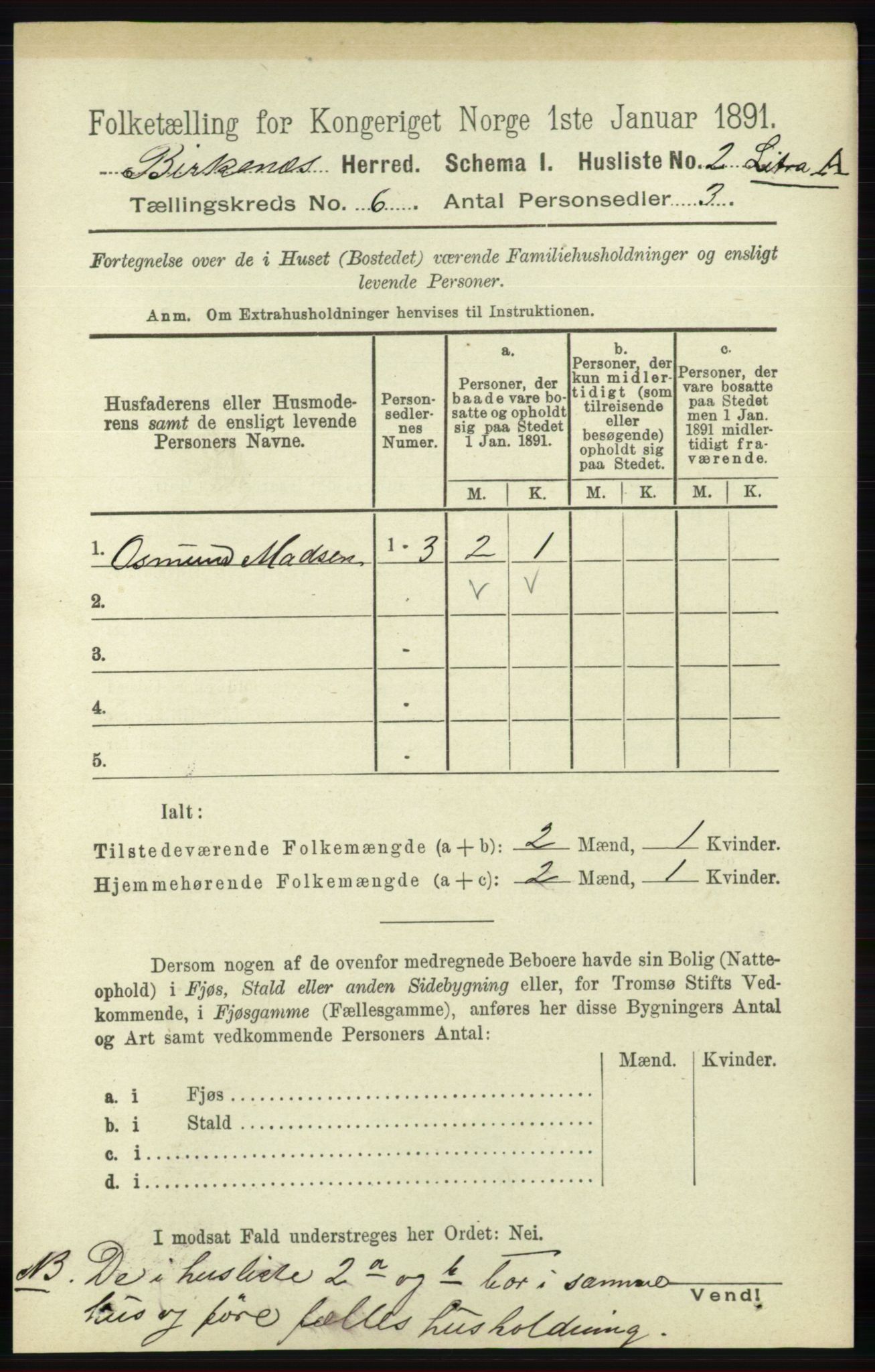 RA, 1891 Census for 0928 Birkenes, 1891, p. 1766