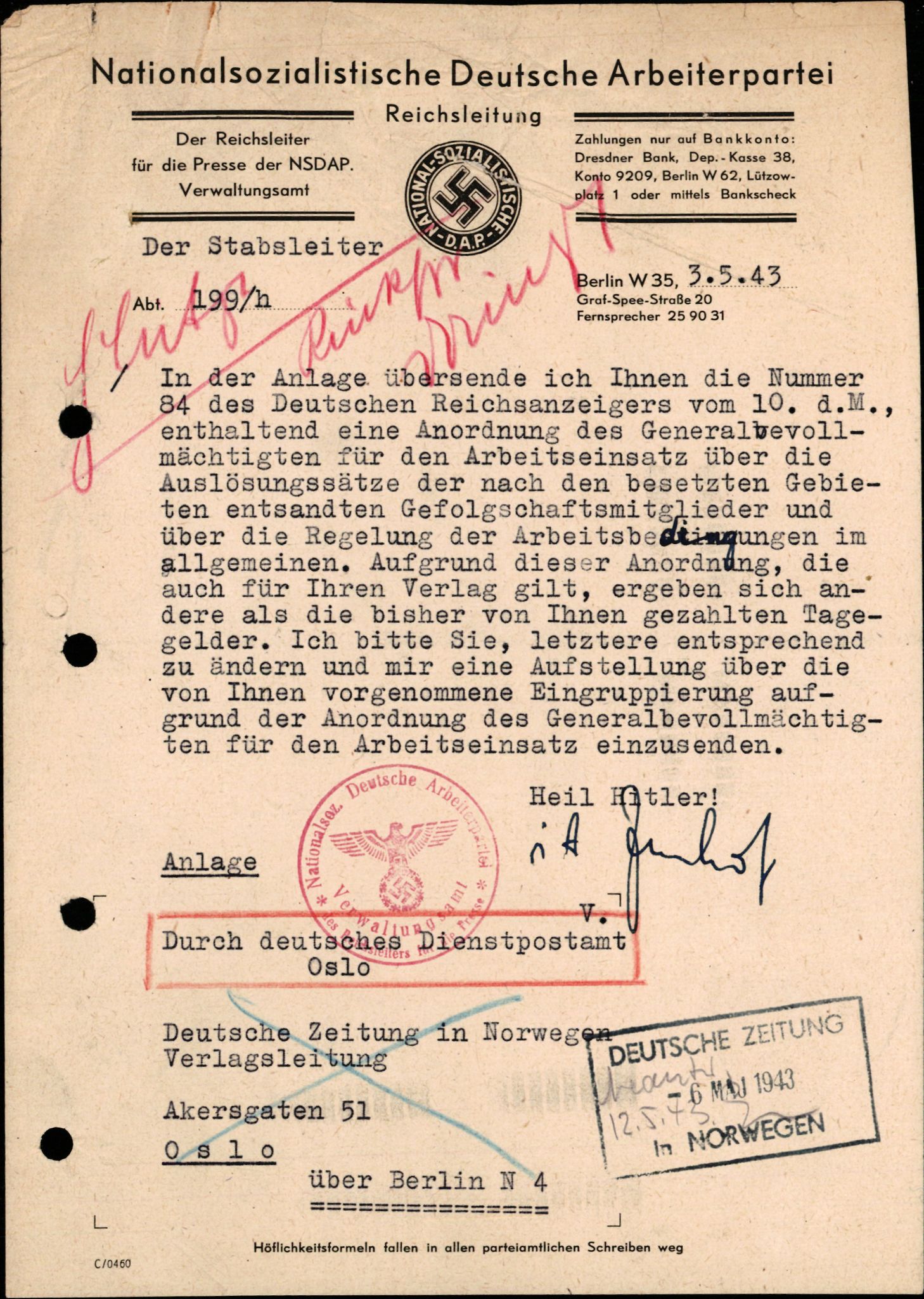 Forsvarets Overkommando. 2 kontor. Arkiv 11.4. Spredte tyske arkivsaker, AV/RA-RAFA-7031/D/Dar/Darb/L0015: Reichskommissariat - NSDAP in Norwegen, 1938-1945, p. 3