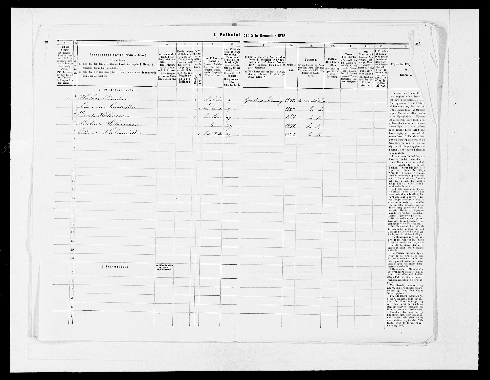 SAB, 1875 census for 1249P Fana, 1875, p. 321